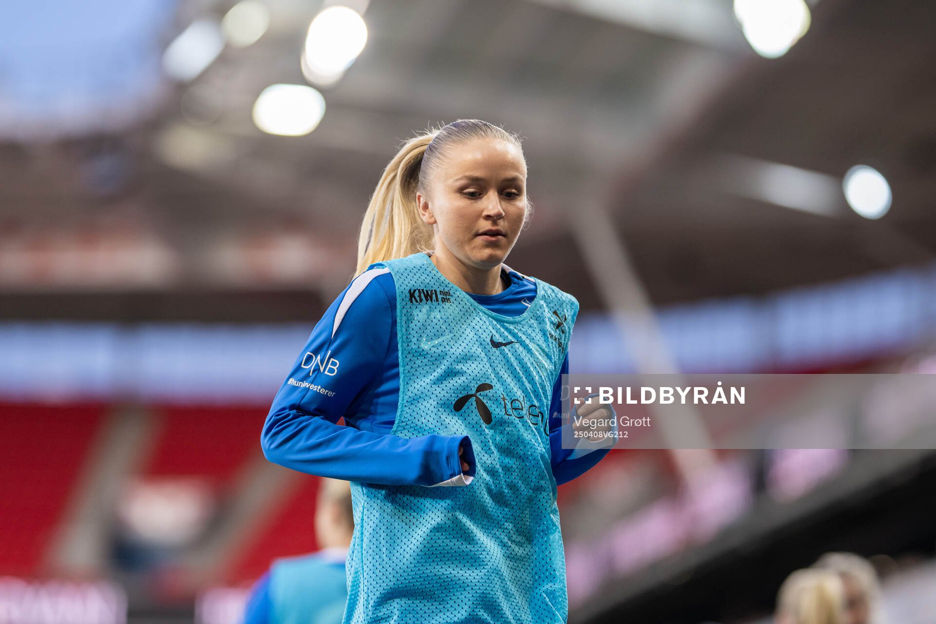 Anna Langås Jøsendal of Norway warms up during the UEFA Women’s Nations League football match between Norway and France on April 8, 2025 in Oslo.