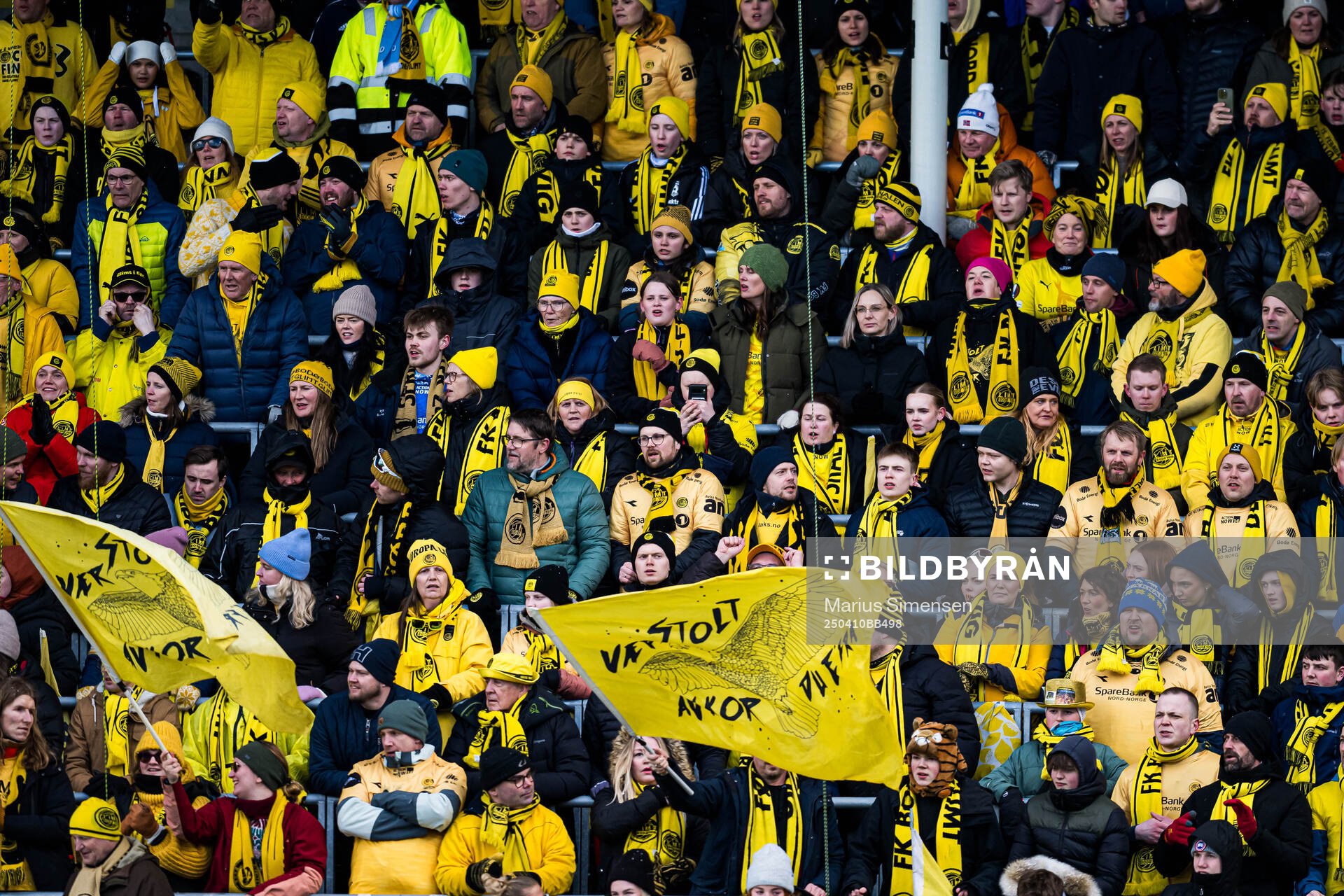 Spectators in the stands ahead of the UEFA Europa League quarter-final football match between Bodø/Glimt and Lazio on April 10, 2025 in Bodø.