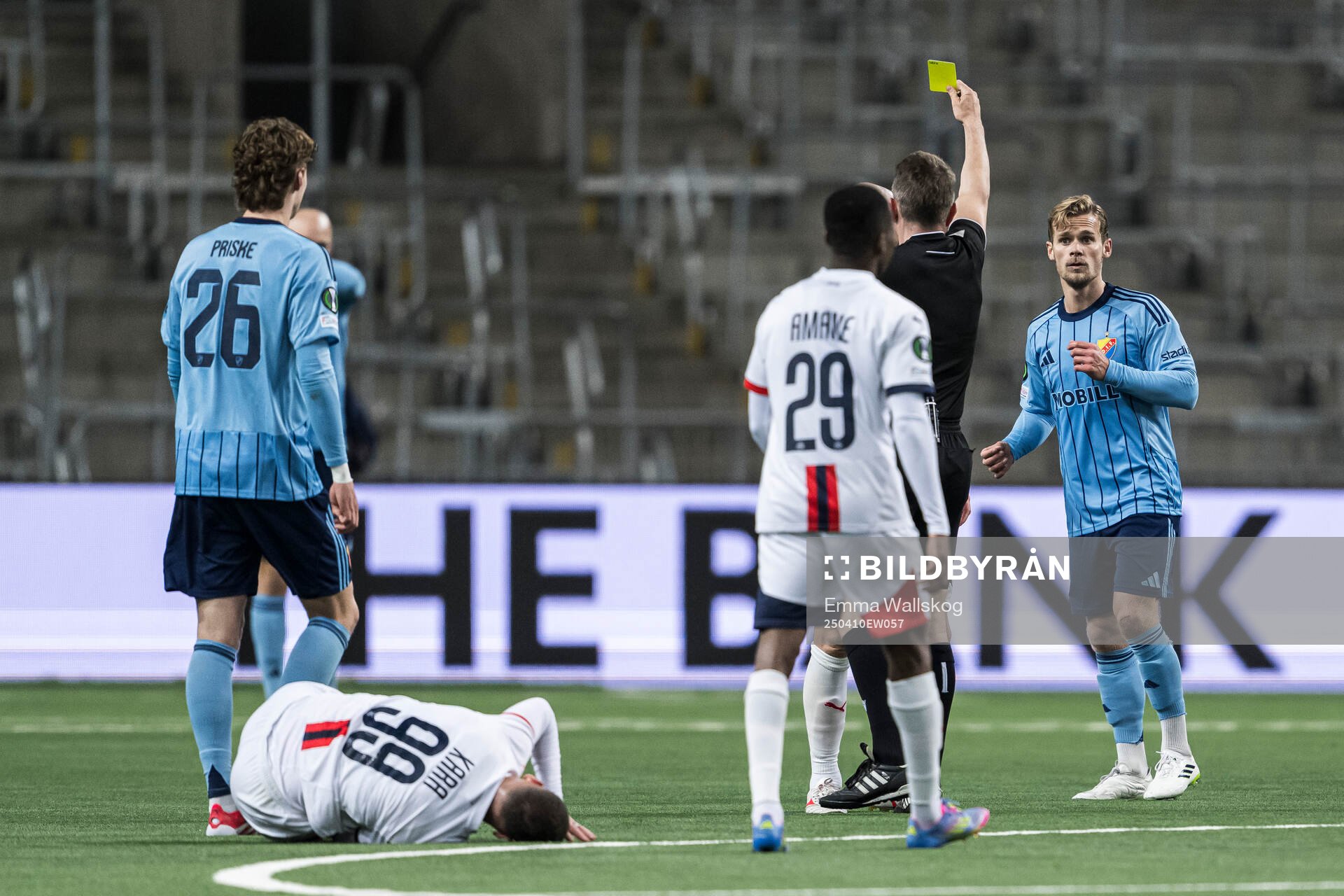 Hampus Finndell of Djurgården receives a yellow card