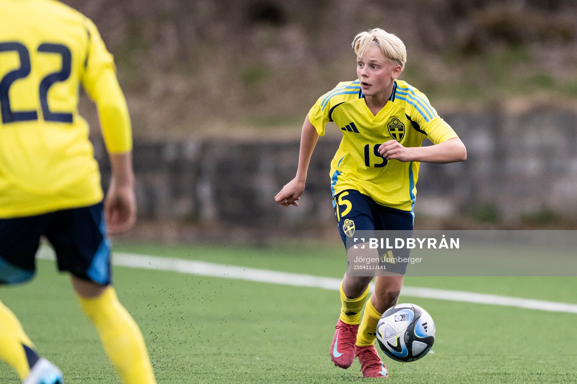 Sixten Floric of Sweden during the under-17 Future team tournament football match between Sweden and Belgium on April 11, 2025 in Borås.