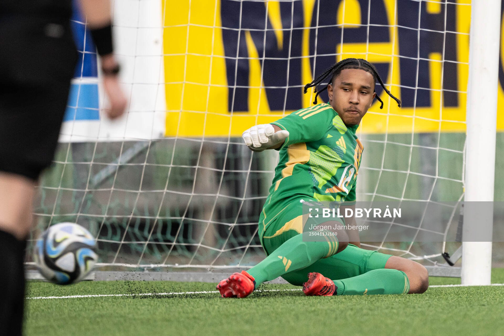 Goalkeeper Benjamin Norell of Sweden during the under-17 Future team tournament football match between Sweden and Belgium on April 11, 2025 in Borås.