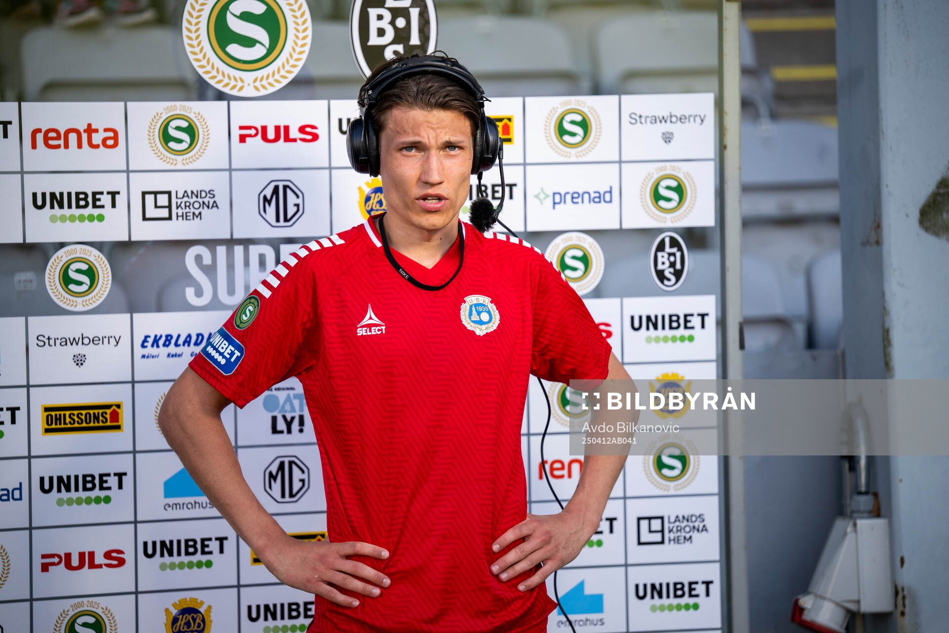 Utsiktens Noah Johansson under fotbollsmatchen i Superettan mellan Landskrona och Utsikten den 12 april 2025 i Landskrona. 