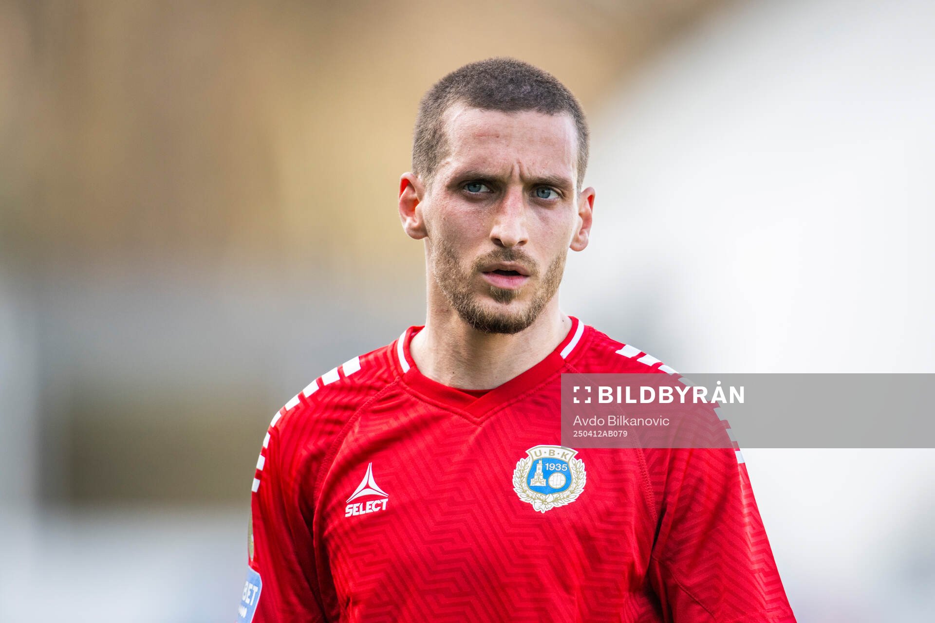 Utsiktens Arian Kabashi under fotbollsmatchen i Superettan mellan Landskrona och Utsikten den 12 april 2025 i Landskrona. 