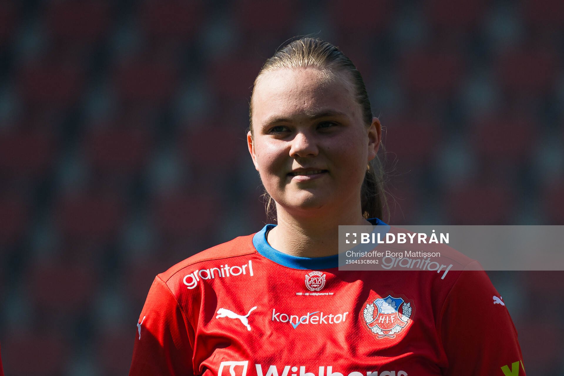 Helsingborgs Arna Thrainsdottir under fotbollsmatchen i Division 1 södra mellan Helsingborg och Örgryte den 13 april 2025 i Helsingborg.