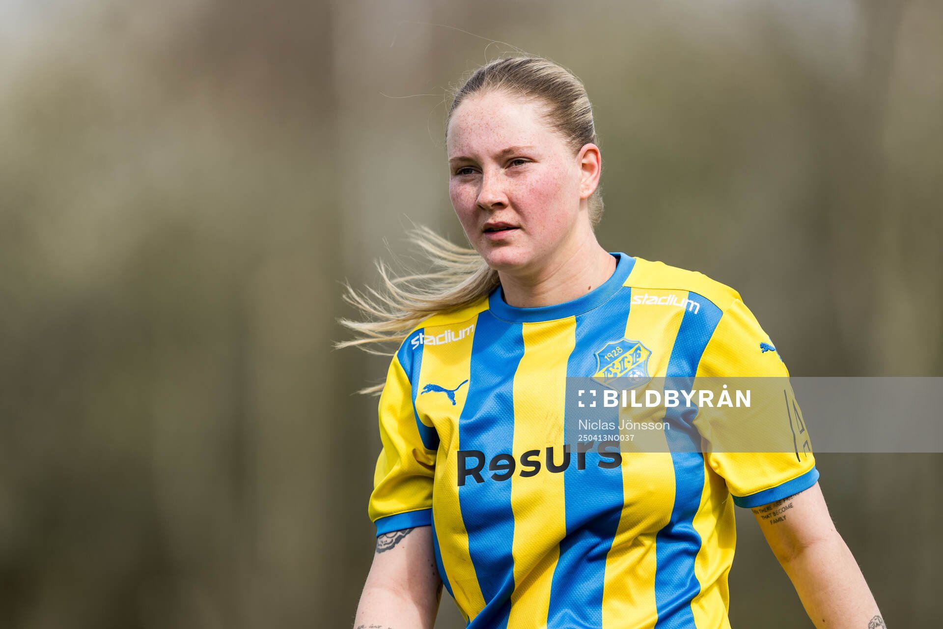 Eskilsminnes Saga Hagman efter fotbollsmatchen i div 1 södra mellan Eskilsminne och Halmstad den 13 april 2025 i Helsingborg. 
