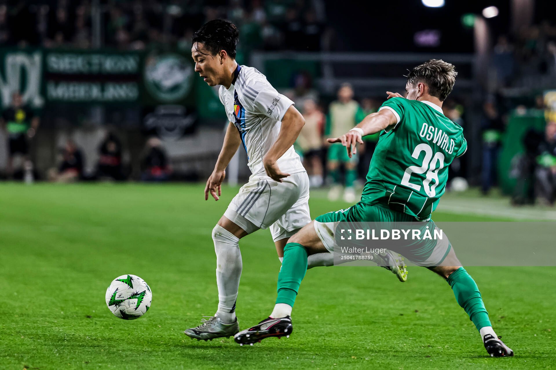 Keita Kosugi of Djurgården during the UEFA Conference League quarterfinal between Rapid Wien and Djurgården on April 17, 2025 in Wien.
