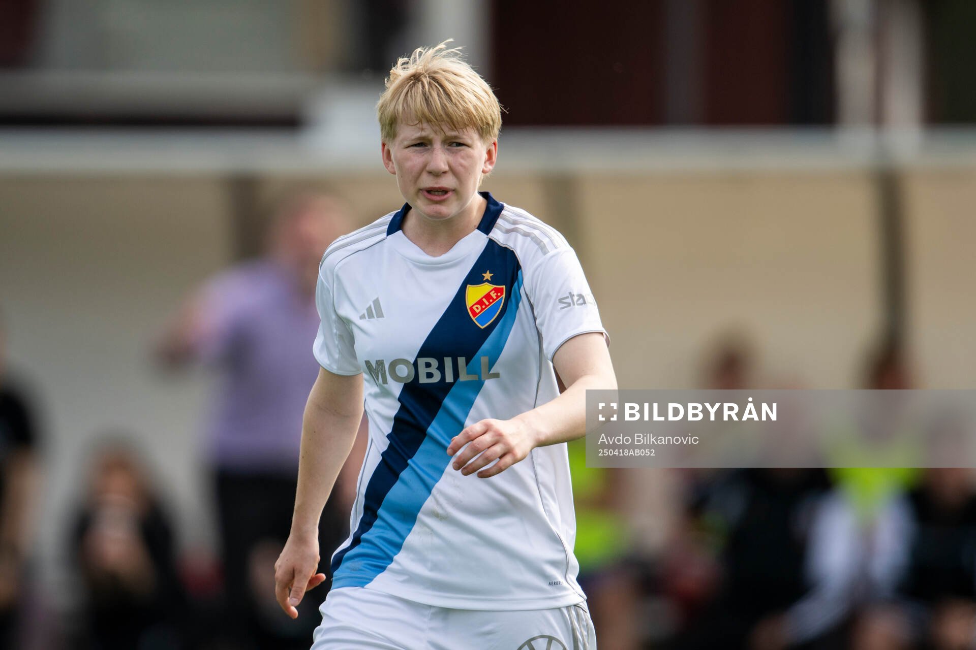 Djurgårdens Olivia Ulenius under fotbollsmatchen i Damallsvenskan mellan Vittsjö och Djurgården den 18 april 2025 i Vittsjö. 