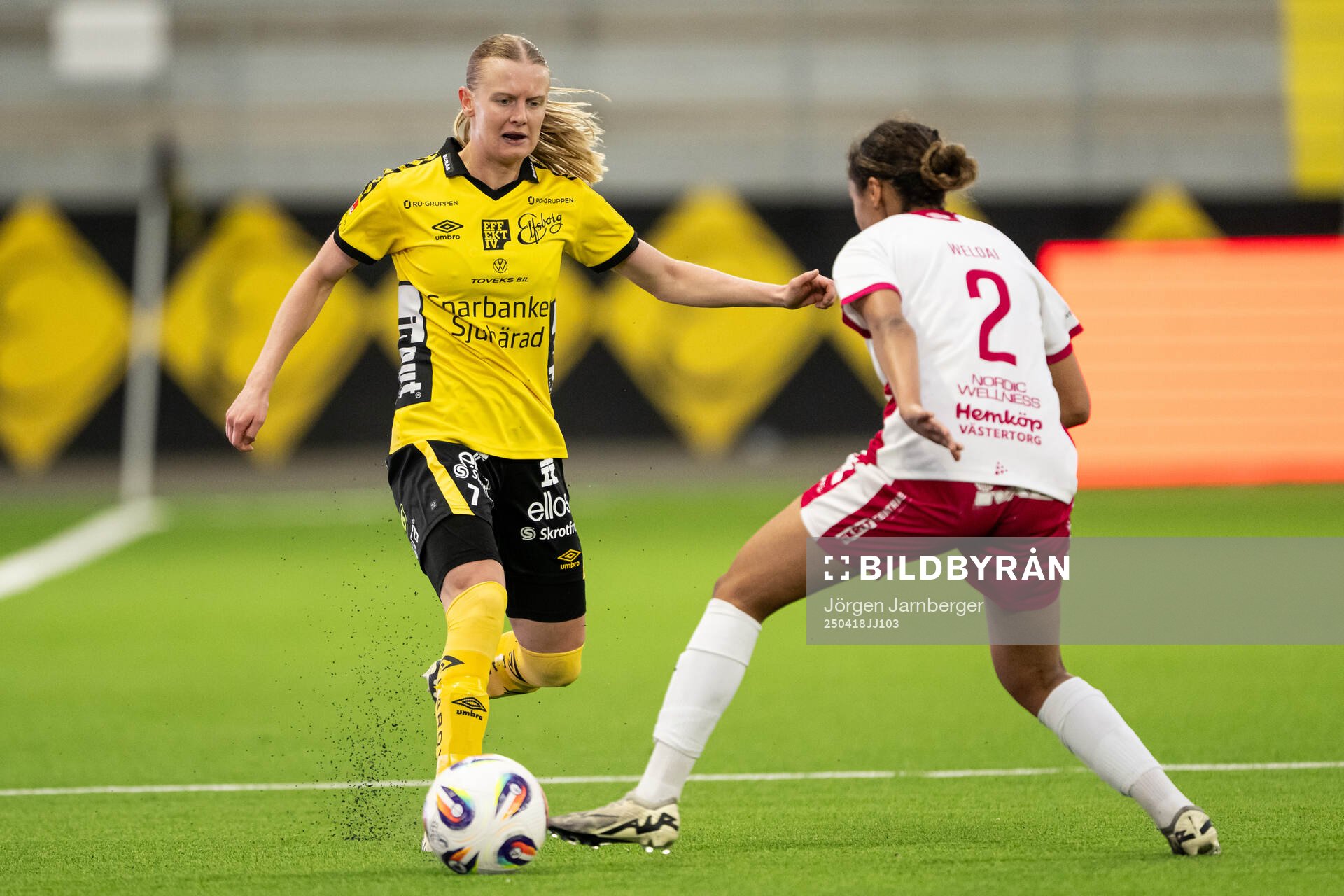 Elfsborgs Hanna Jiozon under fotbollsmatchen i Elitettan mellan Elfsborg och IK Uppsala den 18 april 2025 i Borås. 