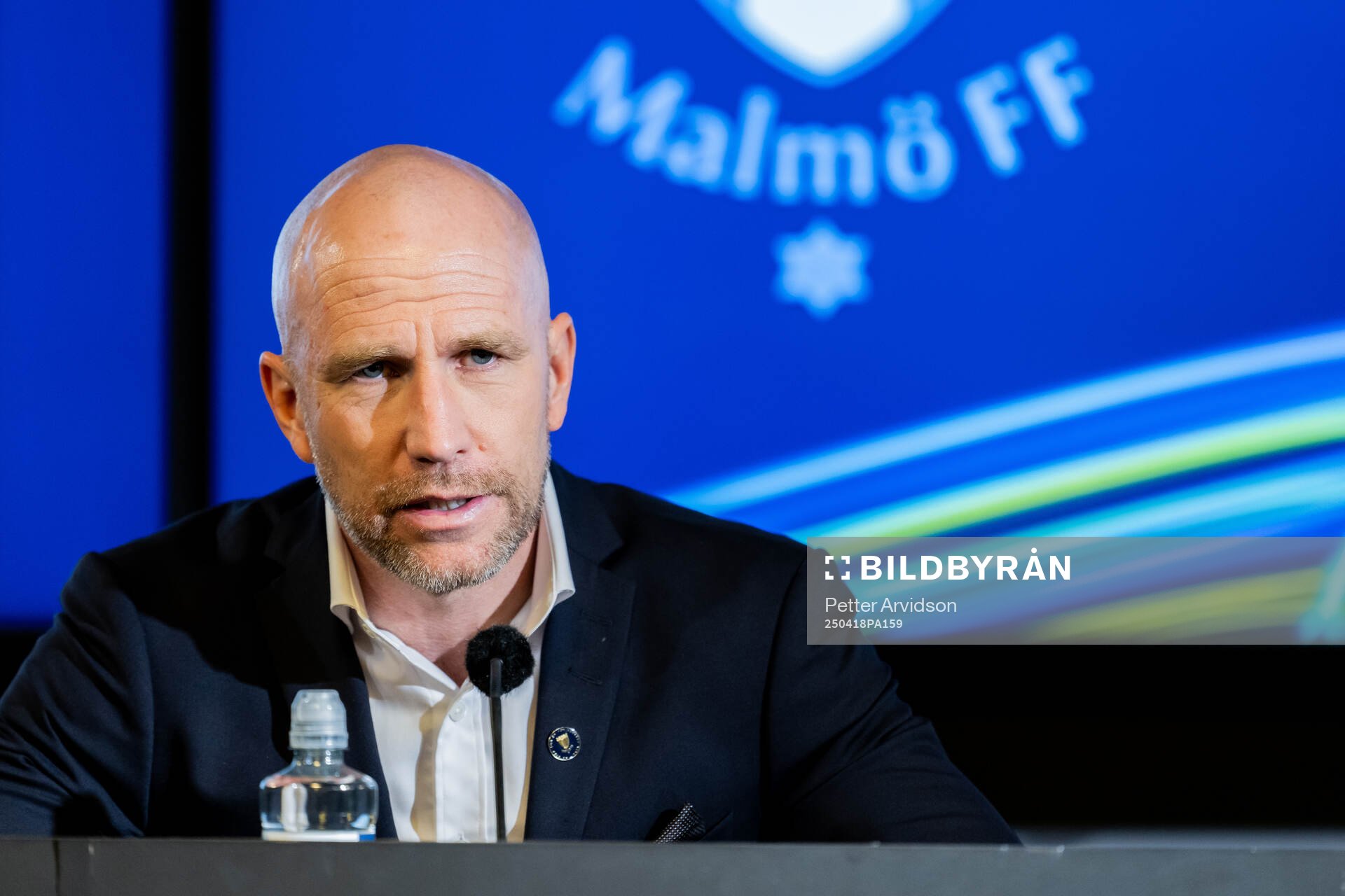 Malmö FFs tränare Henrik Rydström under presskonferensen efter fotbollsmatchen i Allsvenskan mellan Malmö FF och Sirius den 18 april 2025 i Malmö.