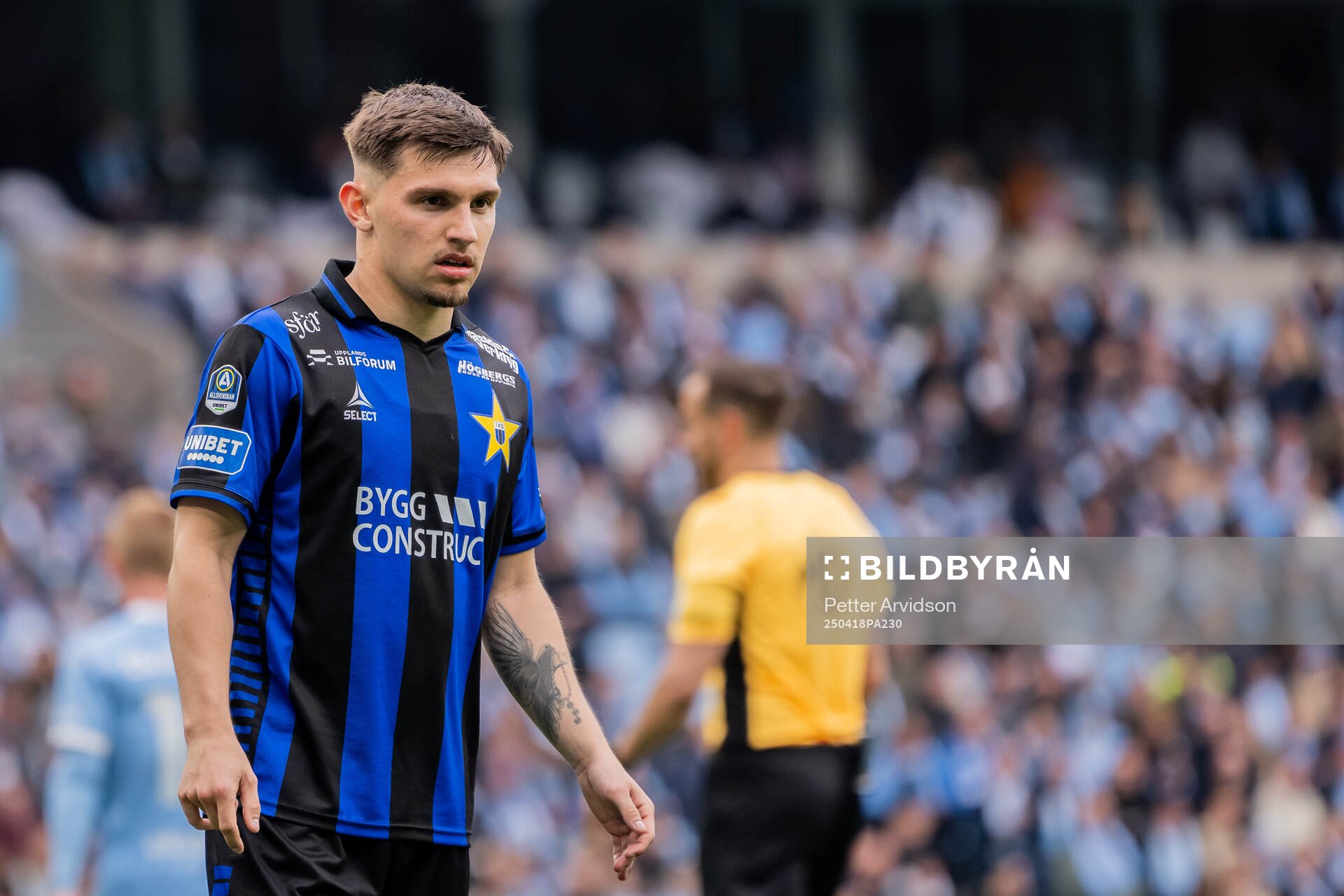 Sirius Isak Bjerkebo under fotbollsmatchen i Allsvenskan mellan Malmö FF och Sirius den 18 april 2025 i Malmö. 