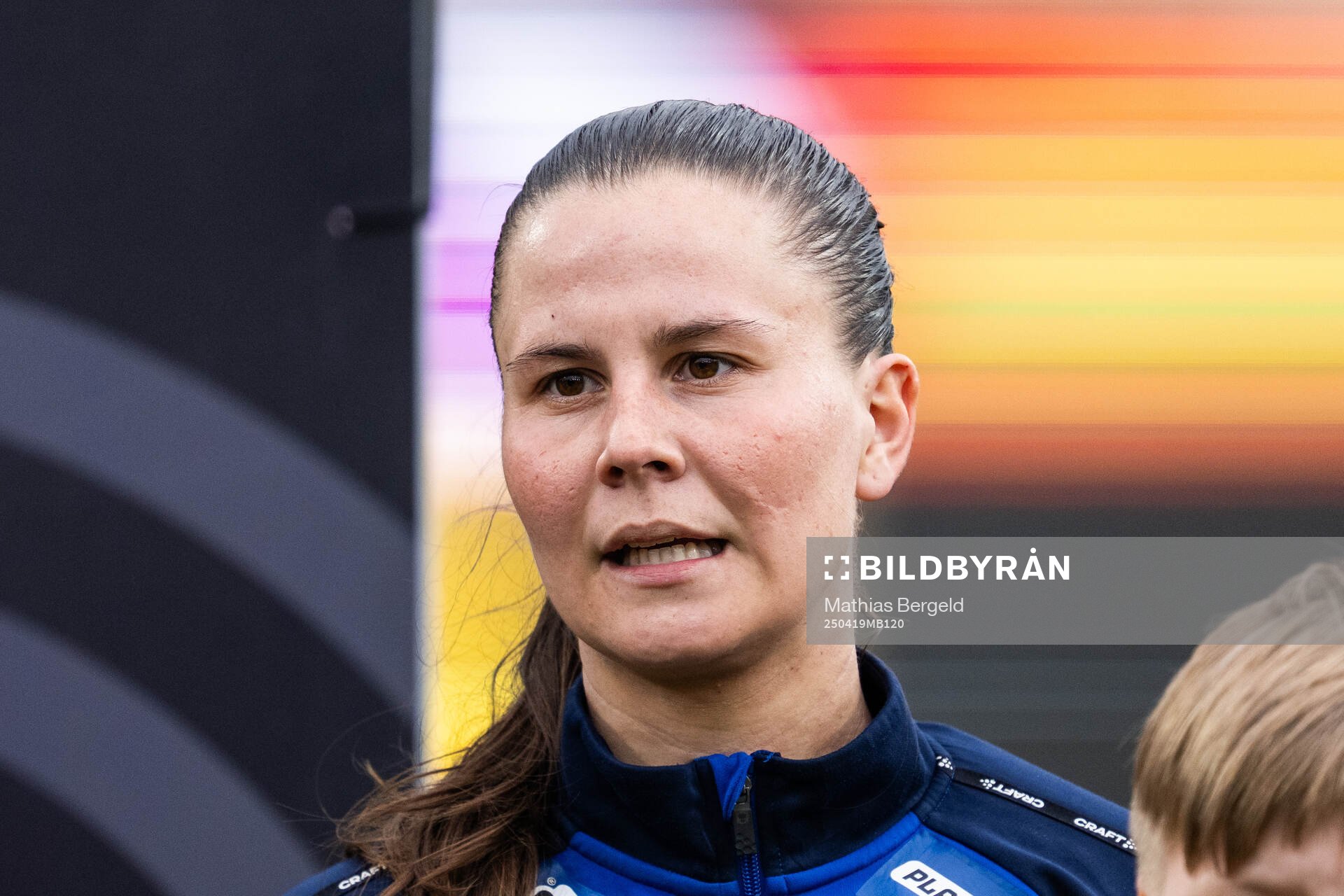 Växjö DFFs Josefin Harrysson under line-up inför fotbollsmatchen i Damallsvenskan mellan Häcken och Växjö DFF den 19 april 2025 i Göteborg.