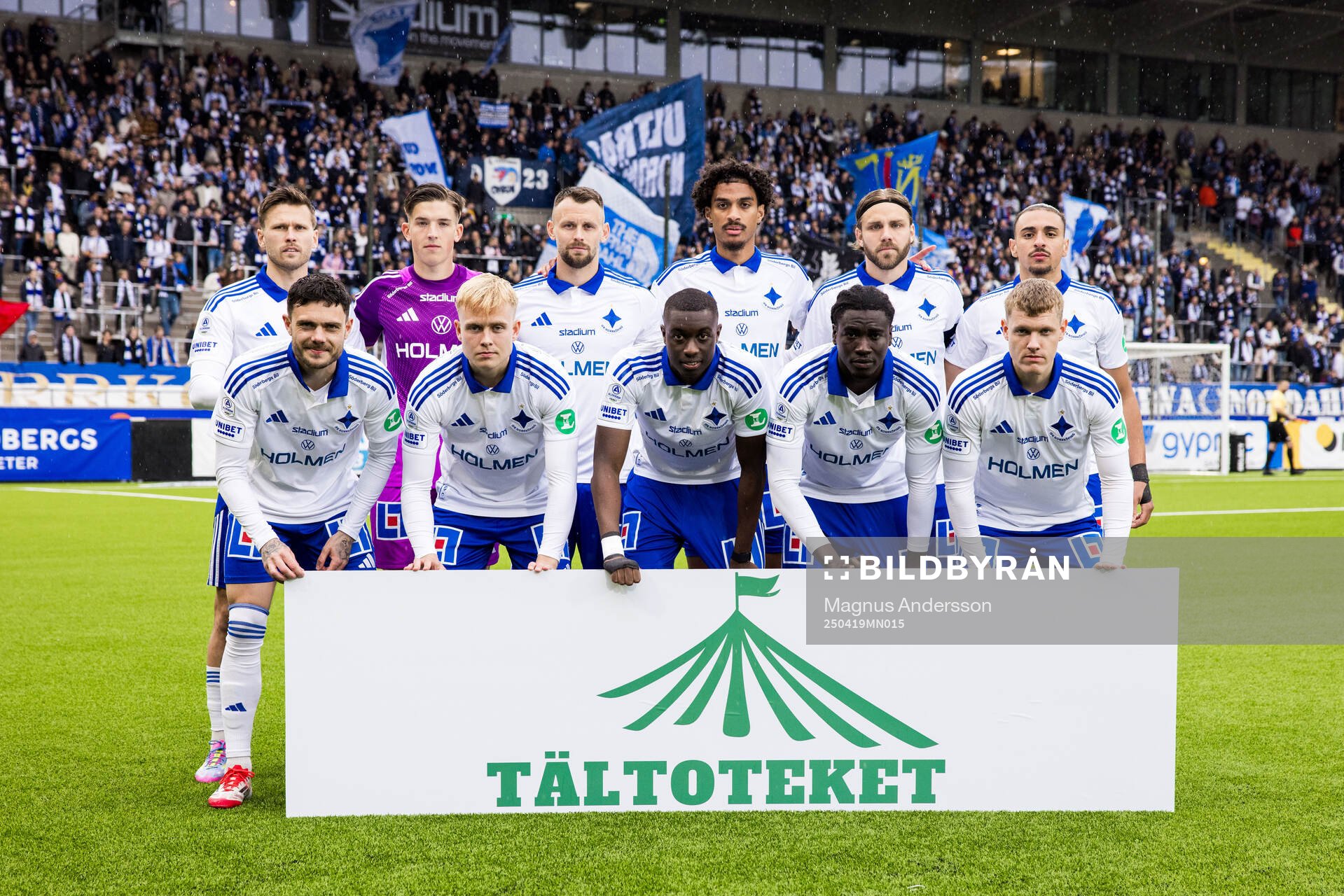 IFK Norrköpings startelva inför fotbollsmatchen i Allsvenskan mellan IFK Norrköping och Halmstad den 19 april 2025 i Norrköping. 