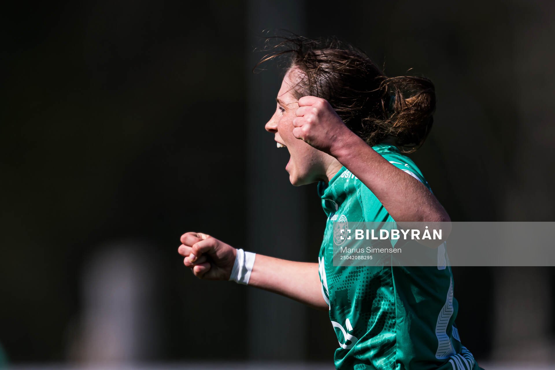 Mari Fisketjøn Indrebø of HamKam celebrates after scoring the 1-1 goal during the 1. division football match between KIL/Hemne and HamKam on April 20, 2025 in Kyrksæterøra.