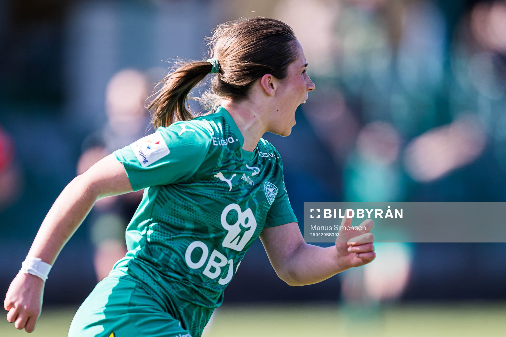 Mari Fisketjøn Indrebø of HamKam celebrates after scoring the 1-1 goal during the 1. division football match between KIL/Hemne and HamKam on April 20, 2025 in Kyrksæterøra.