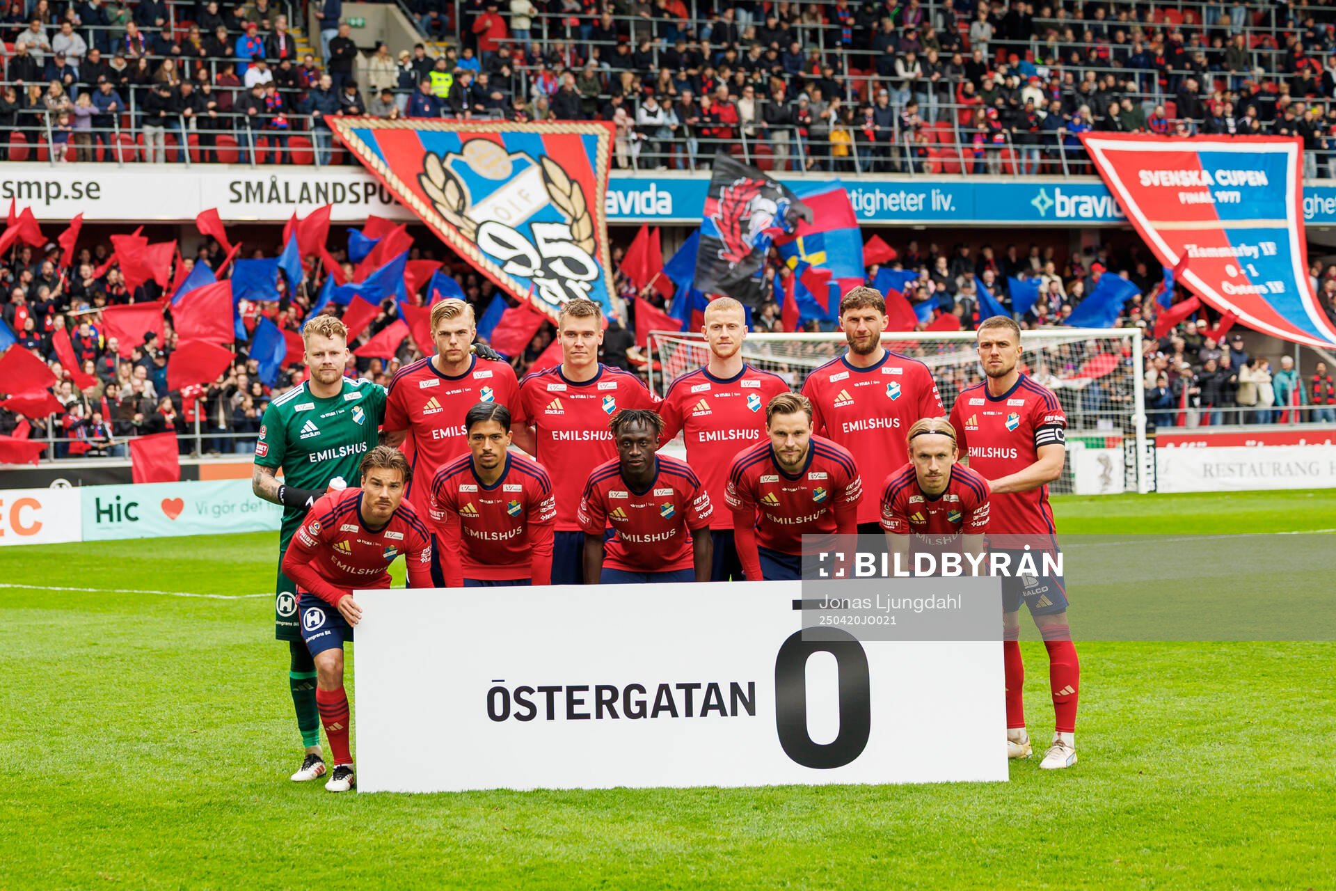 Östers startelva inför fotbollsmatchen i Allsvenskan mellan Öster och AIK den 20 april 2025 i Växjö. 