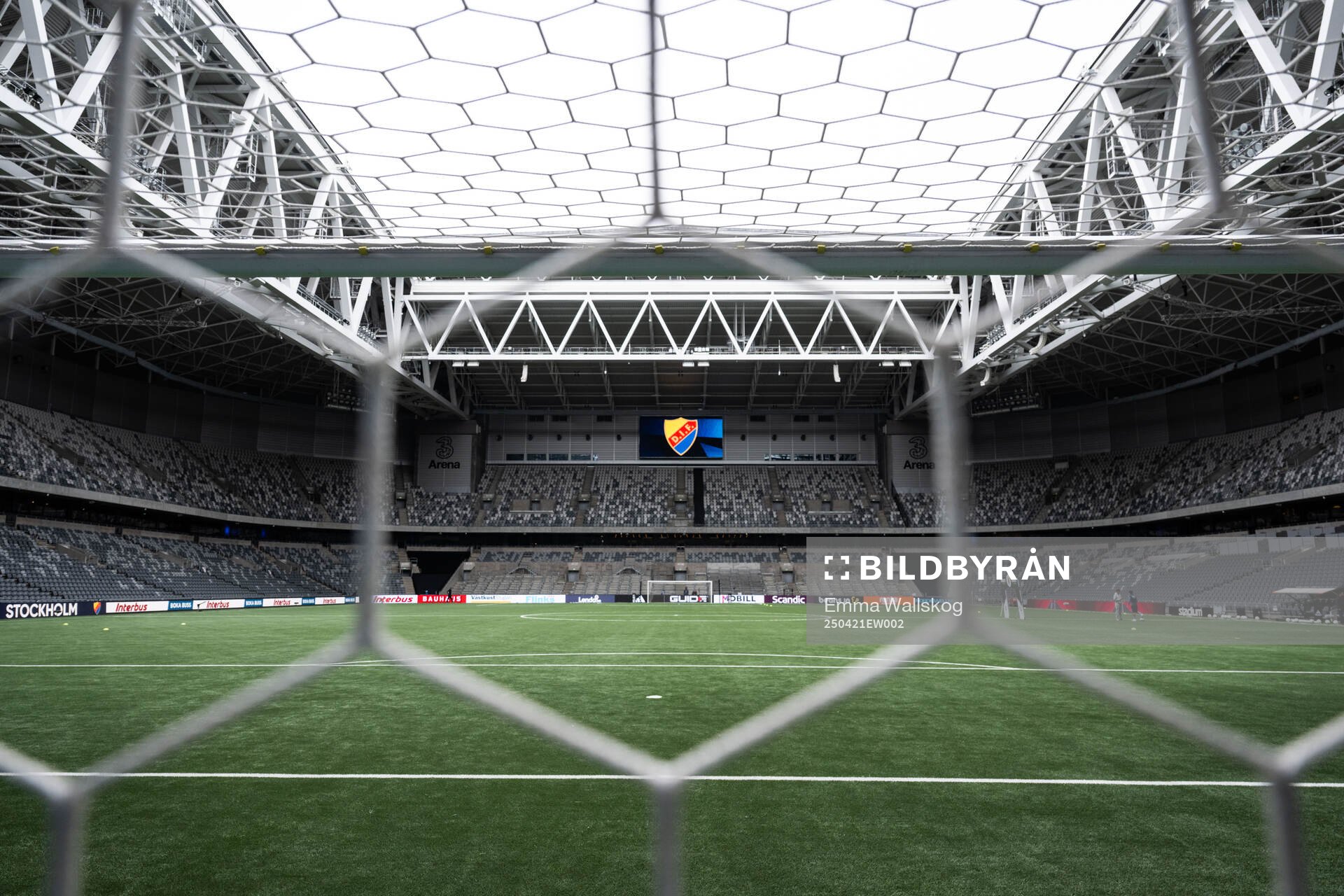 Interiör vy över 3Arena inför fotbollsmatchen i Allsvenskan mellan Djurgården och GAIS den 21 april 2025 i Stockholm. 