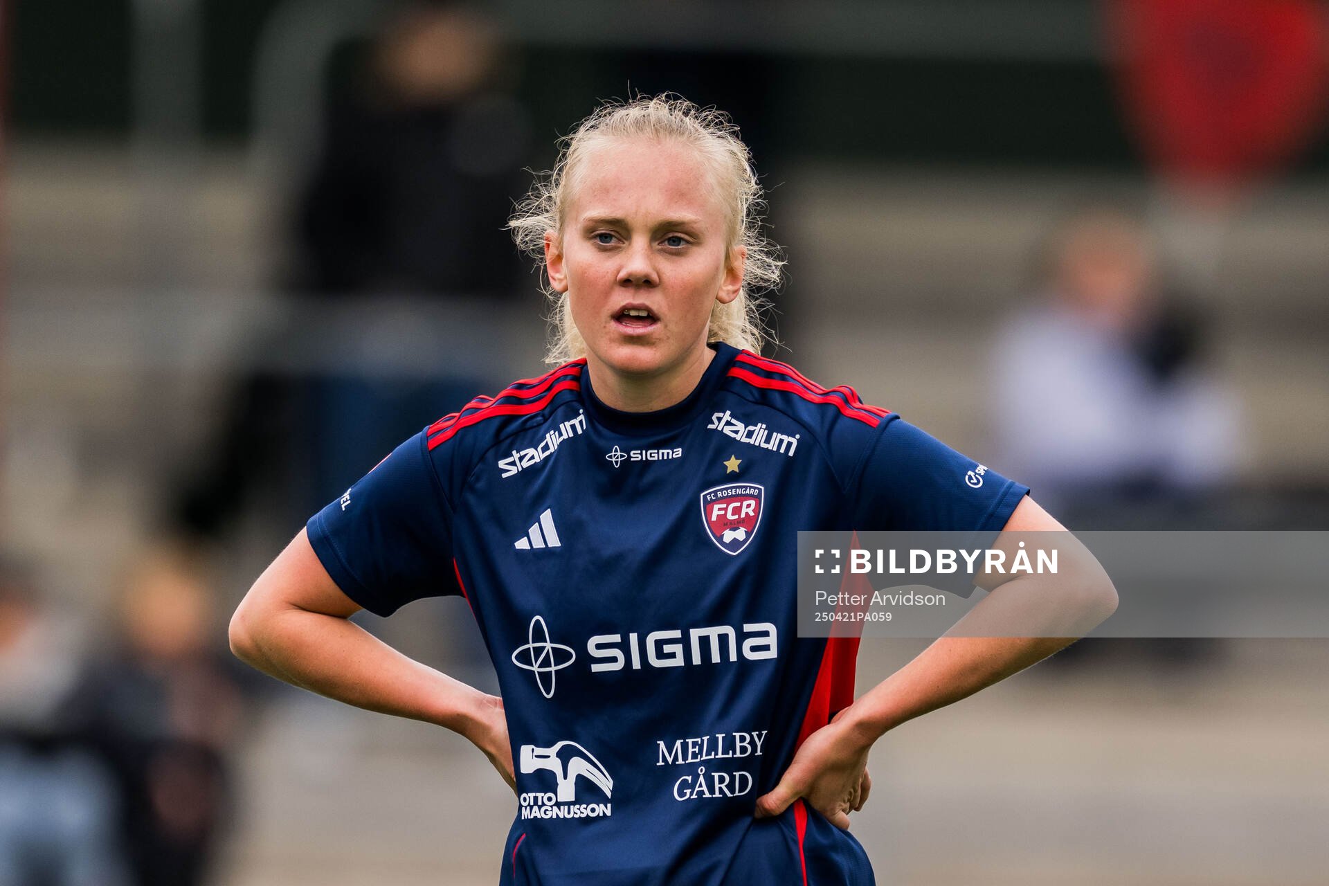 Rosengårds Molly Johansson under fotbollsmatchen i Damallsvenskan mellan Rosengård och Kristianstad den 21 april 2025 i Malmö. 