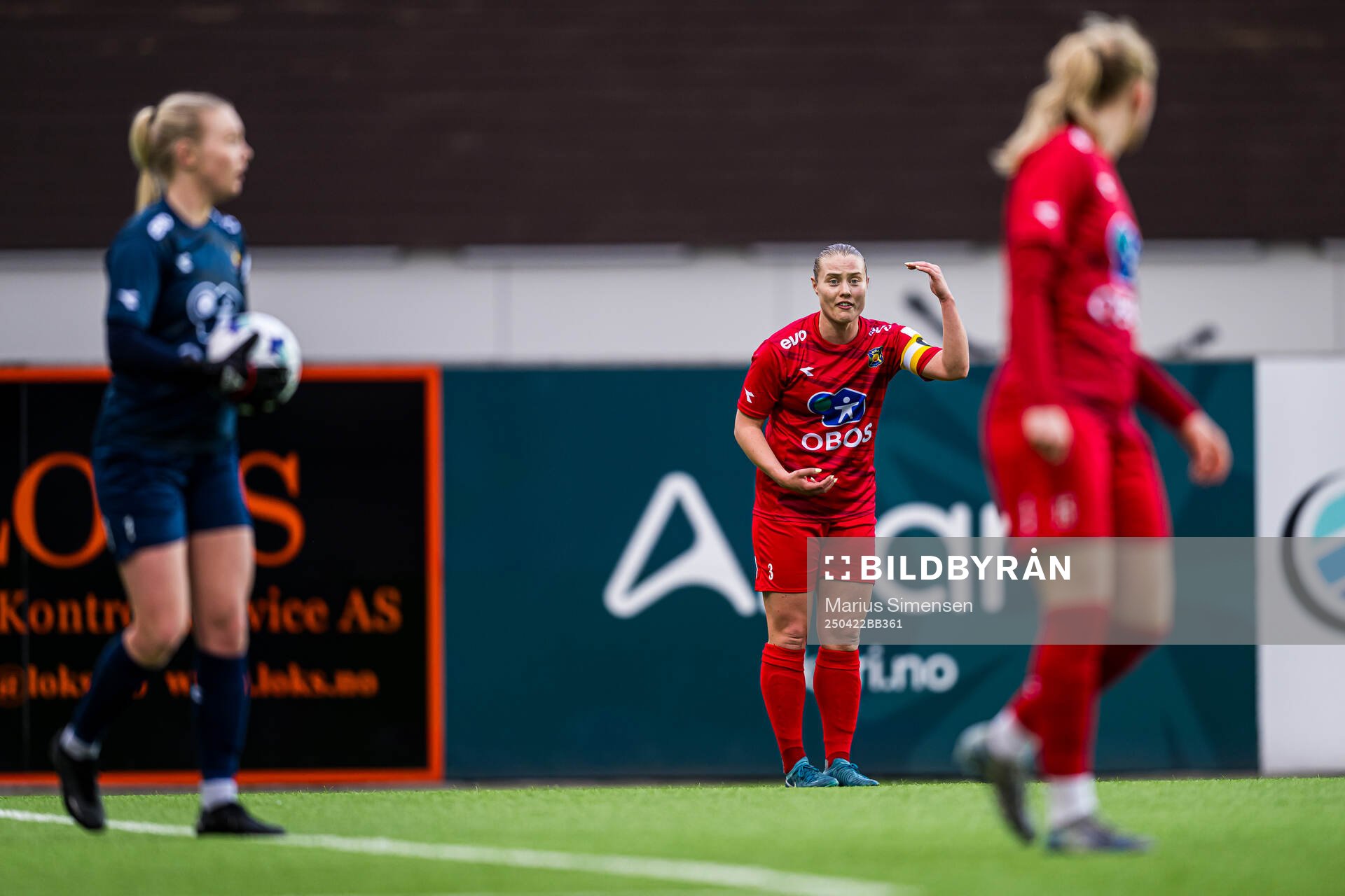Sarah Alexandra Lilleberg Suphellen of Røa reacts during the Toppserien football match between Hønefoss and Røa on April 22, 2025 in Hønefoss.