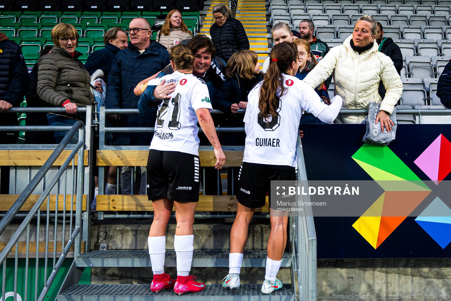 Silje Bekkåsen Nyhagen and Kristin Sandstad Gumaer of Hønefoss after the Toppserien football match between Hønefoss and Røa on April 22, 2025 in Hønefoss.