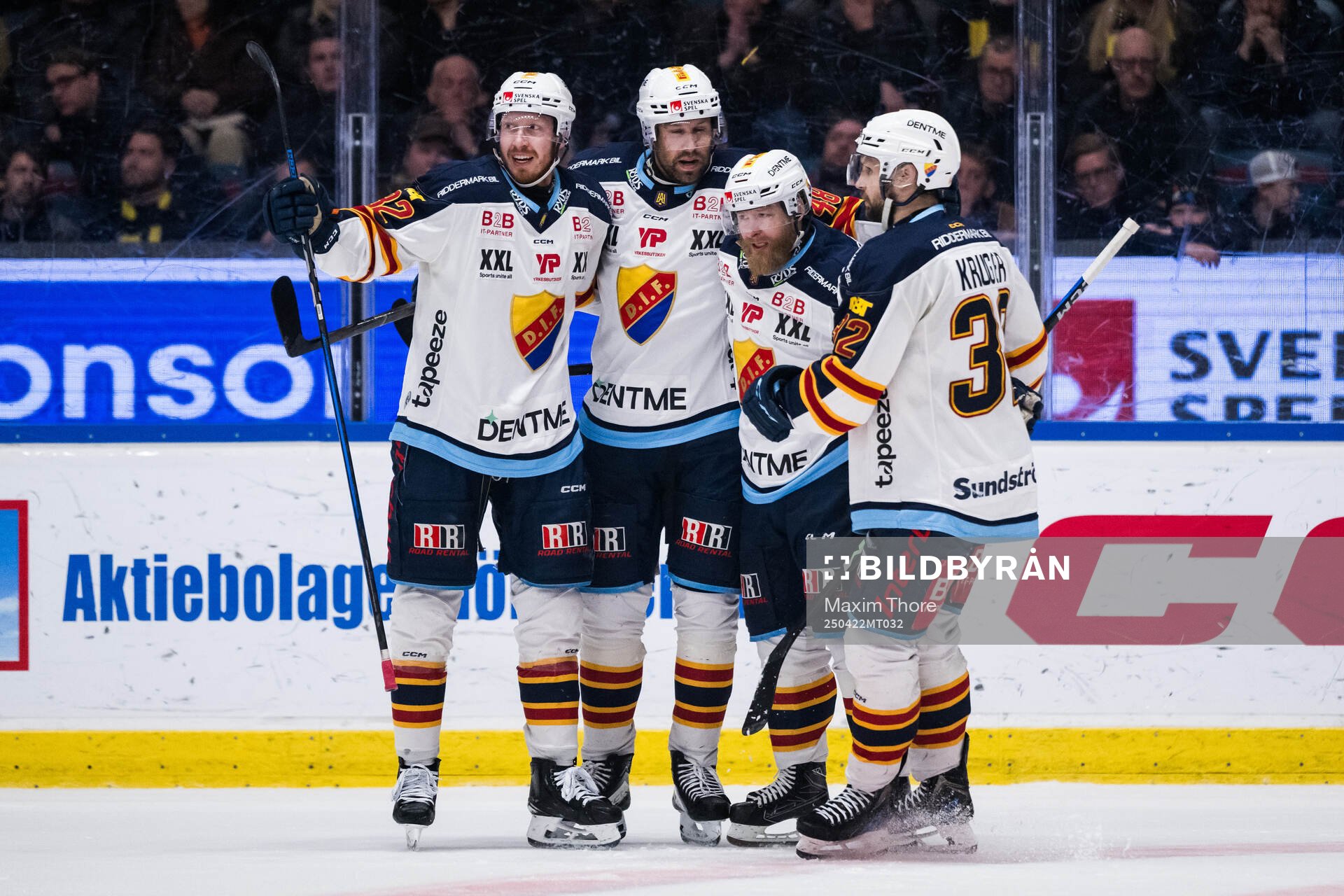 Djurgårdens Colby Sissons, Dick Axelsson, Linus Klasen och