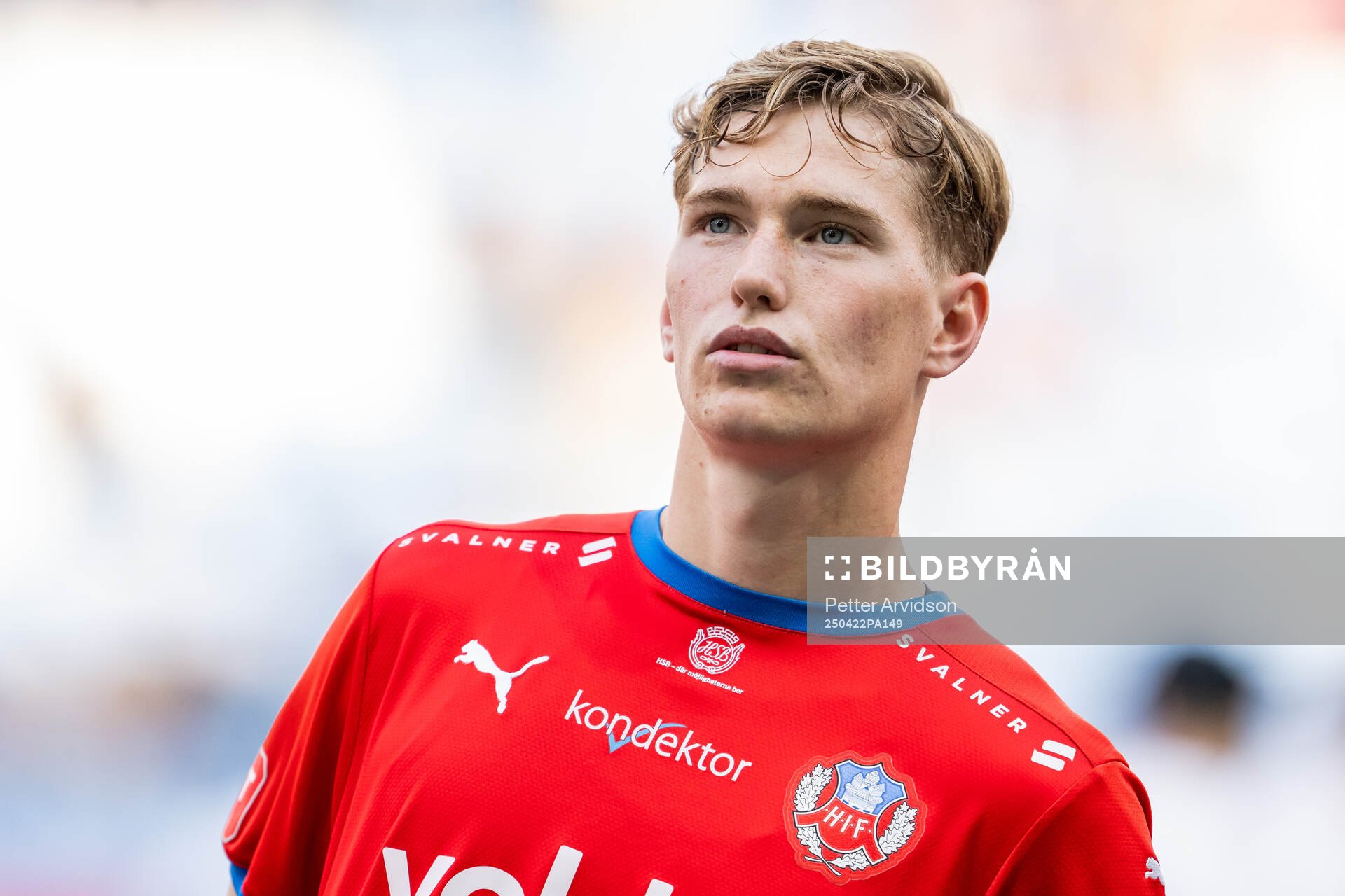 Helsingborgs Benjamin Örn inför fotbollsmatchen i Superettan mellan Helsingborg och Västerås den 22 april 2025 i Helsingborg. 