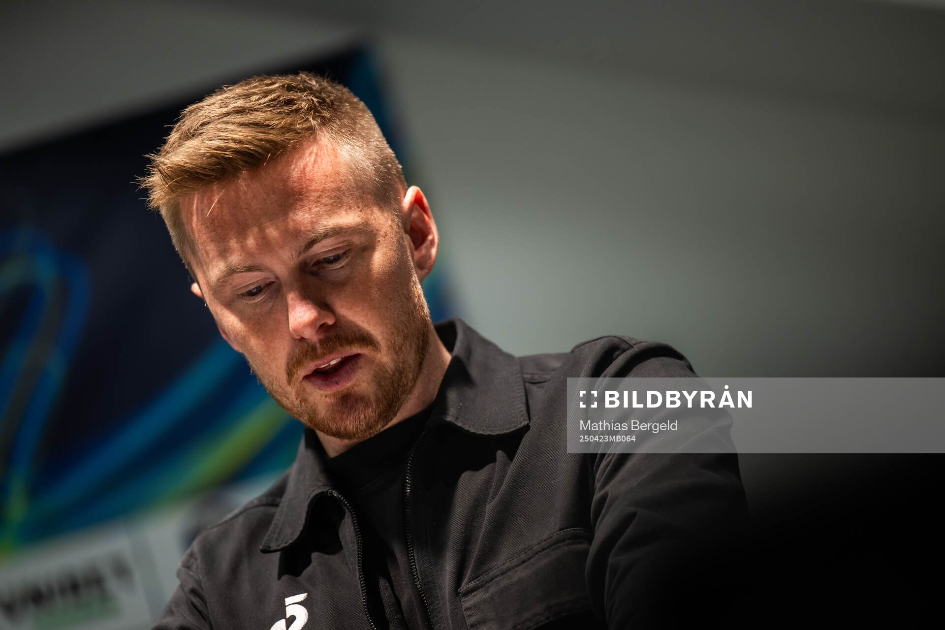 Halmstads huvudtränare Johan Lindholm på presskonferensen efter fotbollsmatchen i Allsvenskan mellan Halmstad och Mjällby den 23 april 2025 i Halmstad.