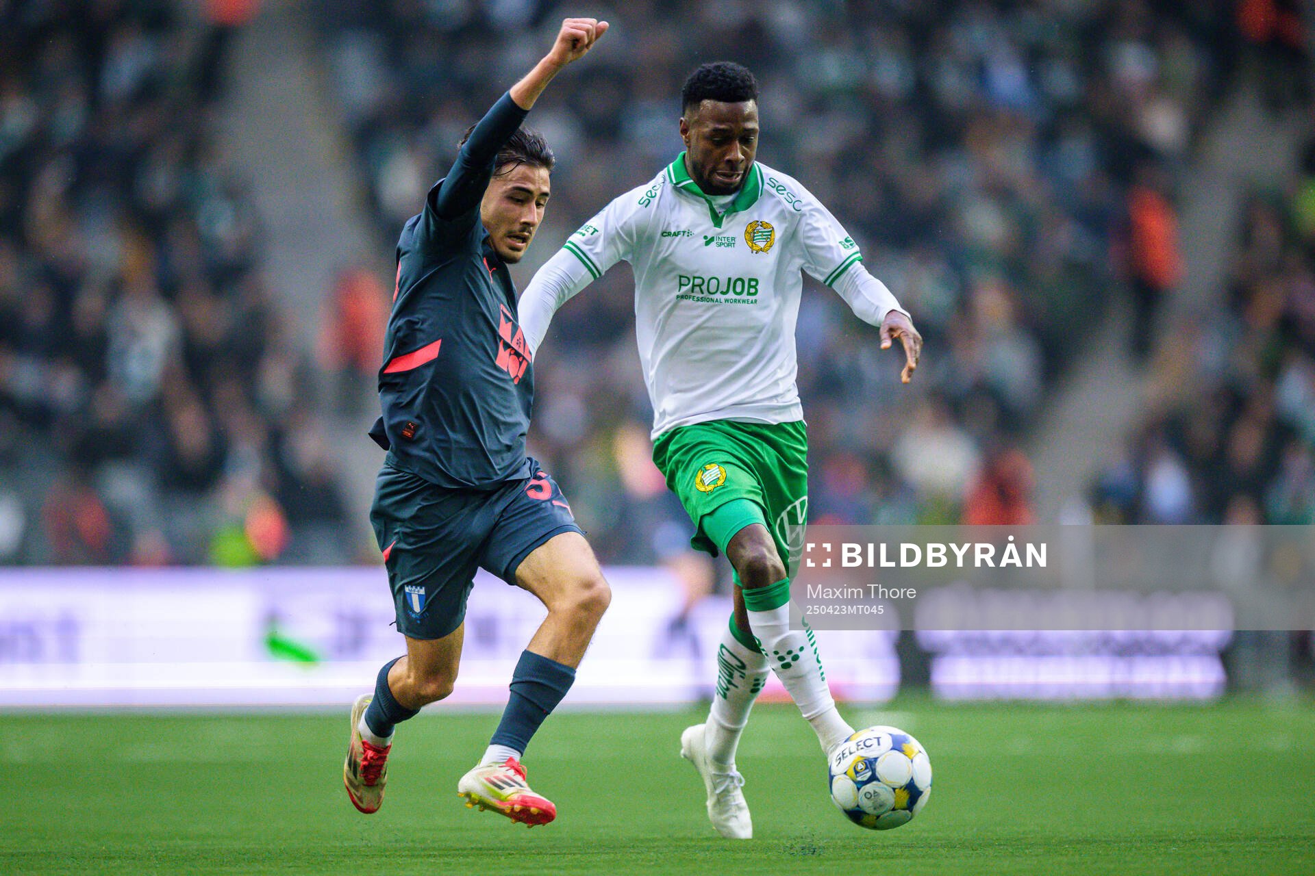 Malmö FFs Adrian Skogmar och Hammarbys Shaquille Pinas