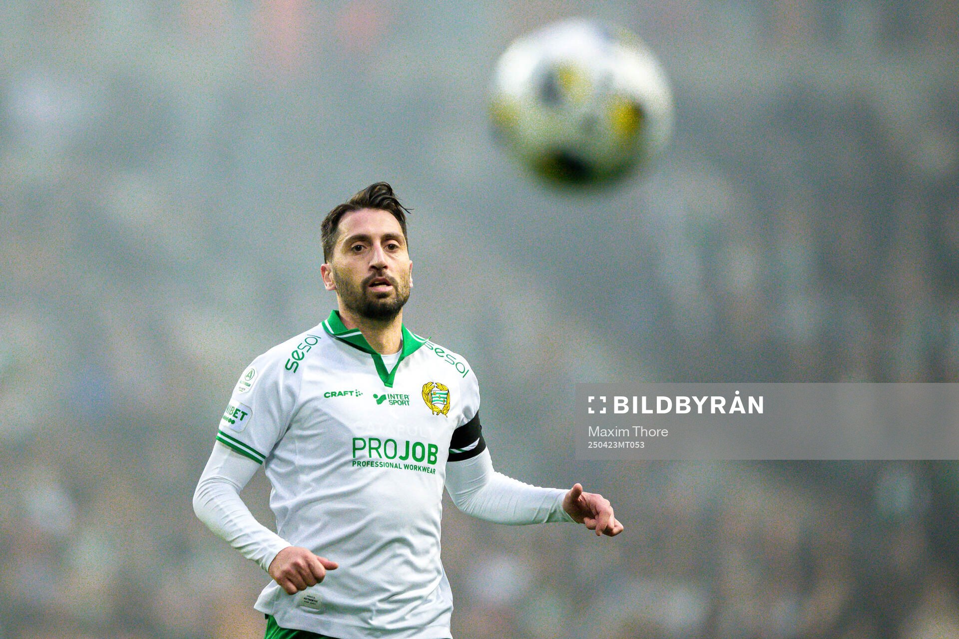 Hammarbys Nahir Besara under fotbollsmatchen i Allsvenskan mellan Hammarby och Malmö FF den 23 april 2025 i Stockholm. 