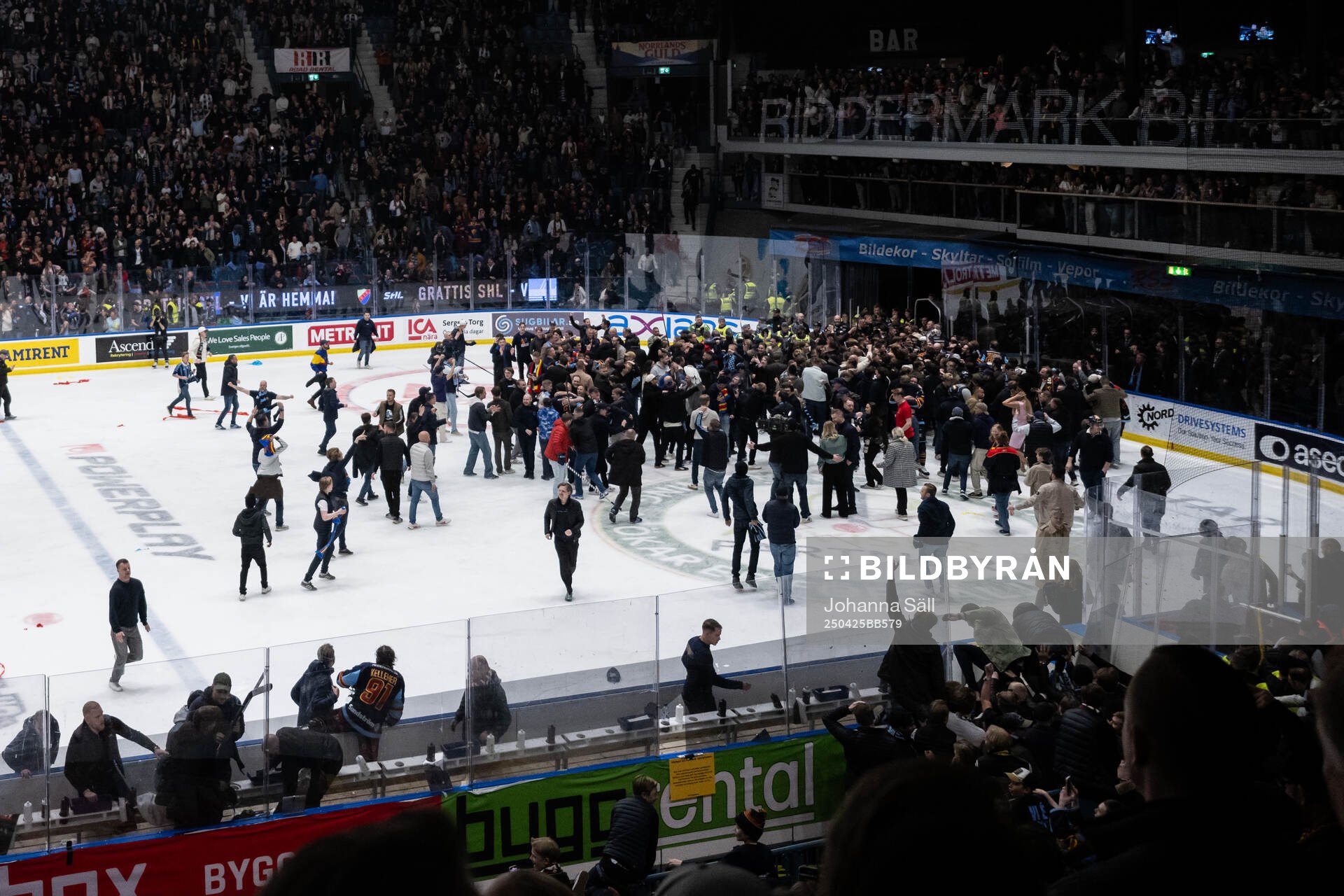 Djurgårdens spelare och supportrar jublar