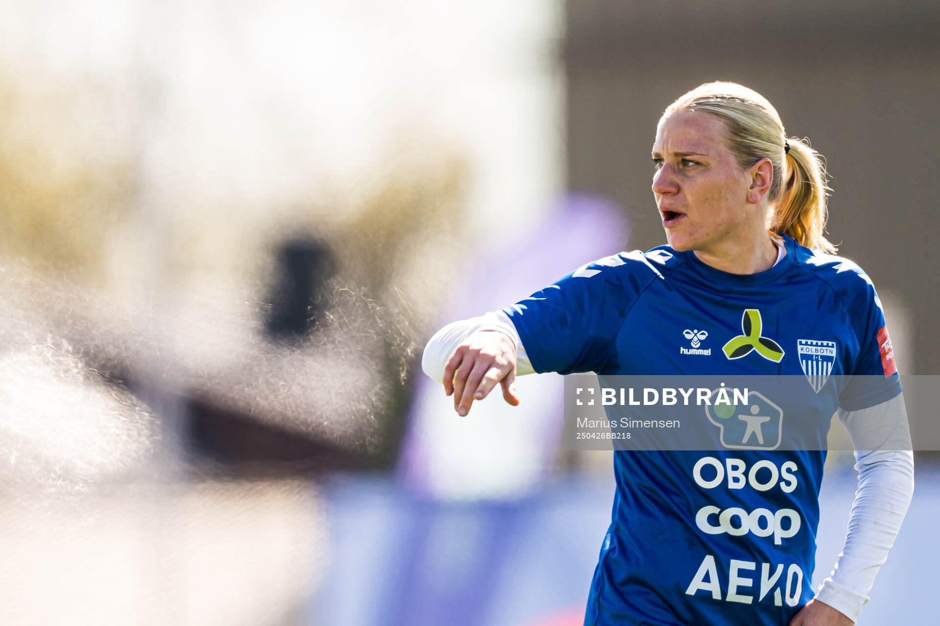 Camilla Huseby of Kolbotn warms up ahead of the Toppserien football match between Kolbotn and Lyn on April 26, 2025 in Oslo.