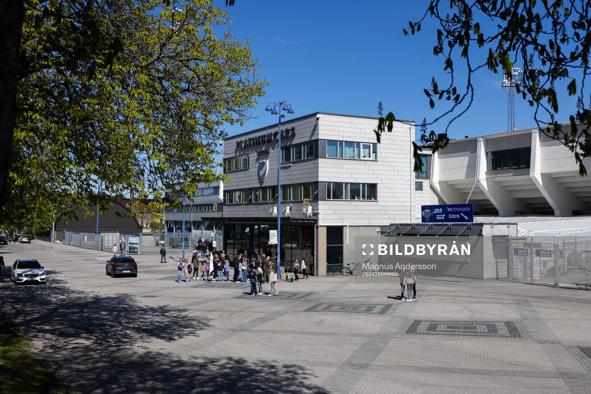 Exteriör vy av Platinum Cars Arena inför fotbollsmatchen i Damallsvenskan mellan IFK Norrköping och Häcken den 26 april 2025 i Norrköping.