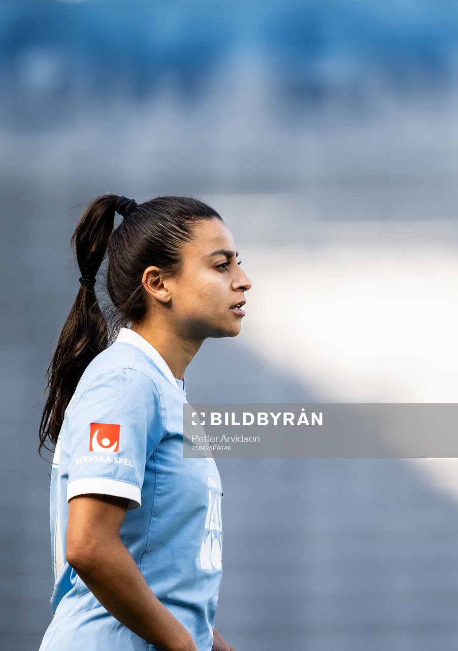 Malmö FFs Ines Belloumou under fotbollsmatchen i Damallsvenskan mellan Malmö FF och Hammarby den 26 april 2025 i Malmö. 