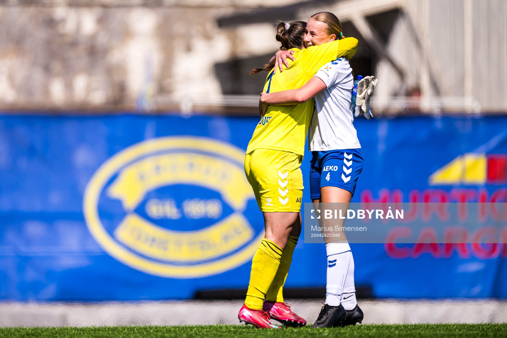 Savanna Mary-Anne Duffy and Anna Bure Pettersen of Kolbotn celebrates after the Toppserien football match between Kolbotn and Lyn on April 26, 2025 in Oslo.