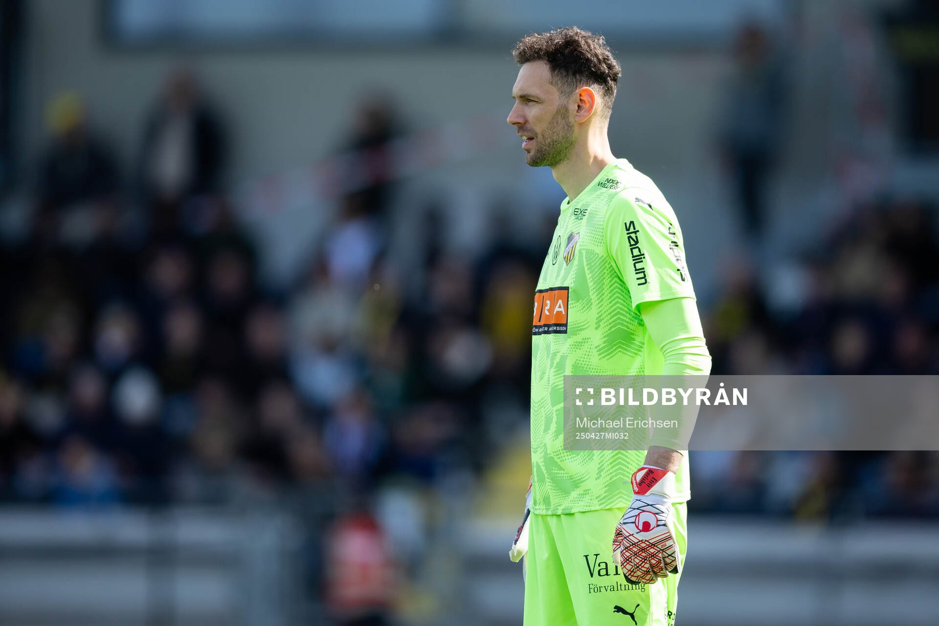 Häckens målvakt Etrit Berisha under fotbollsmatchen i Allsvenskan mellan Häcken och Hammarby den 27 april 2025 i Göteborg. 