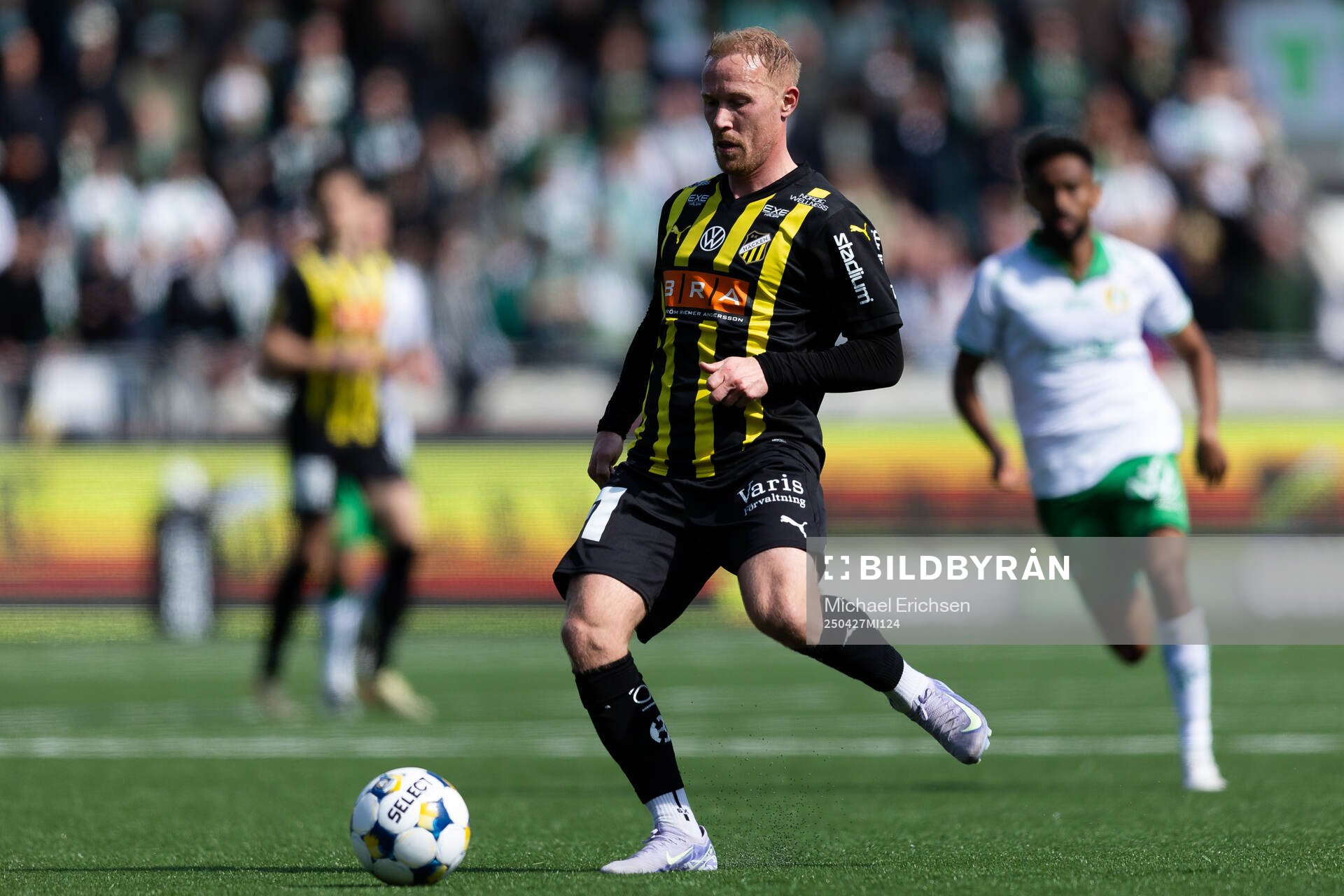 Häckens Mikkel Rygaard Jensen under fotbollsmatchen i Allsvenskan mellan Häcken och Hammarby den 27 april 2025 i Göteborg. 