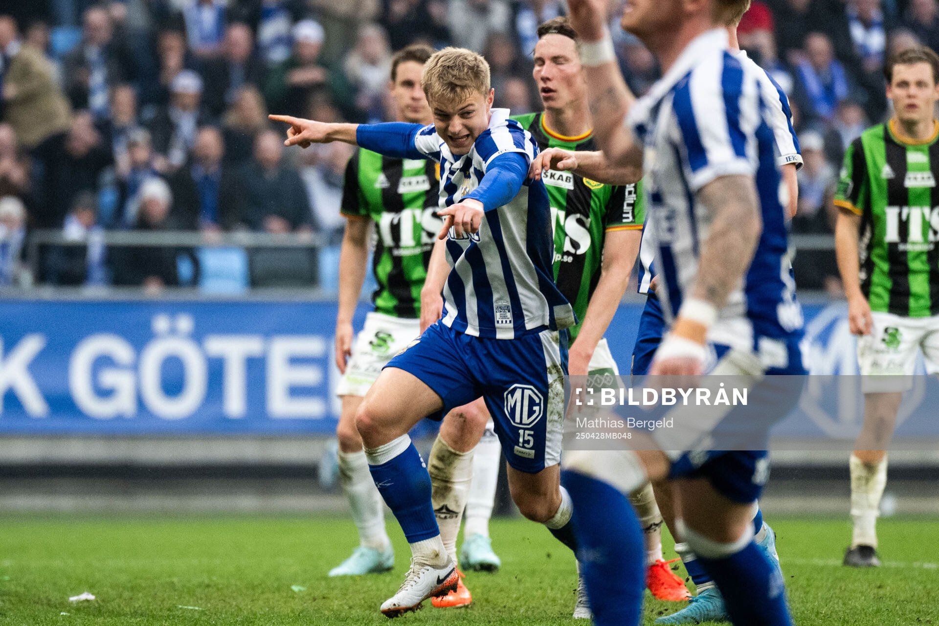 IFK Göteborgs David Kruse jublar efter 1-1 under fotbollsmatchen i Allsvenskan mellan IFK Göteborg och GAIS den 28 april 2025 i Göteborg. 