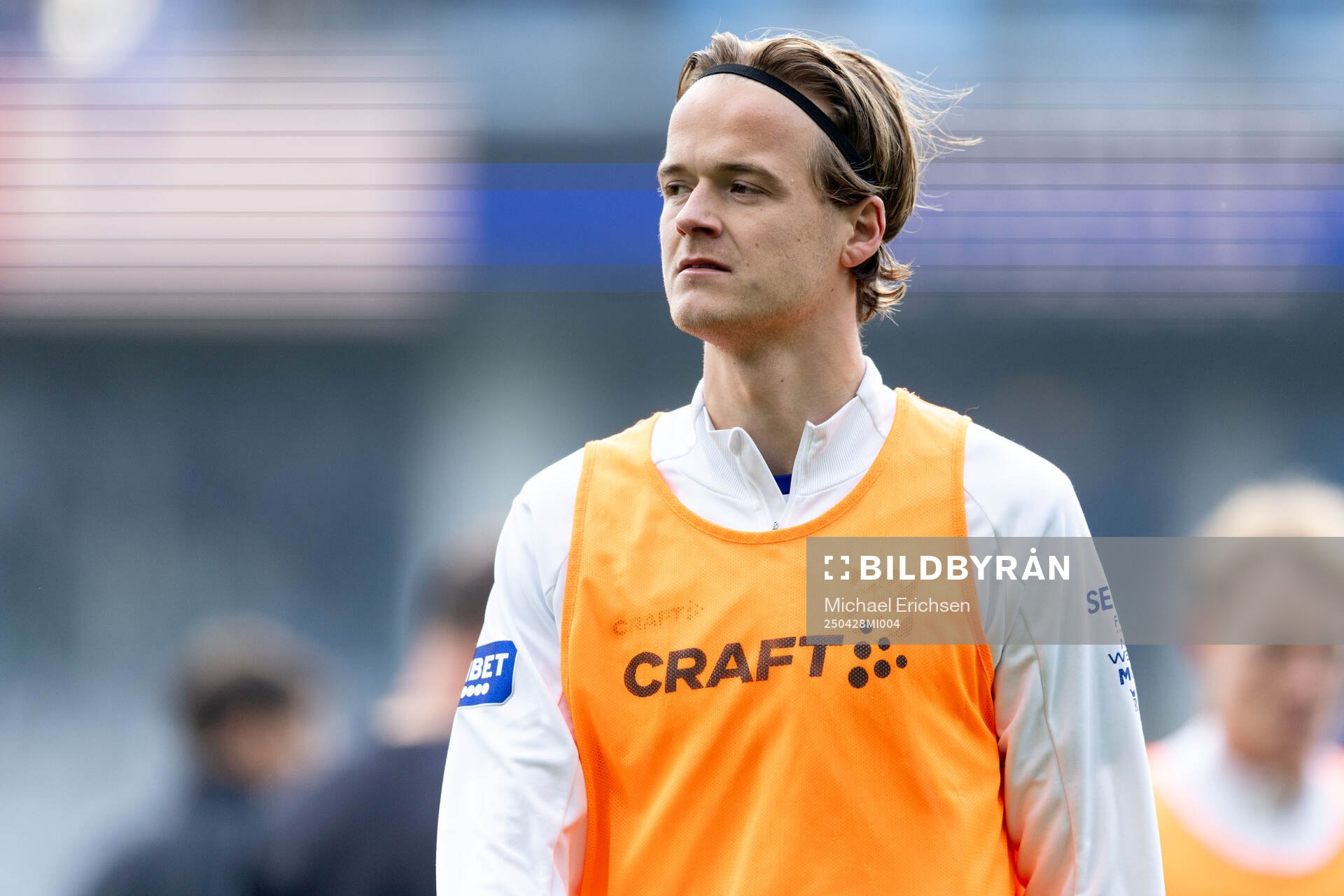 IFK Göteborgs August Erlingmark inför fotbollsmatchen i Allsvenskan mellan IFK Göteborg och GAIS den 28 april 2025 i Göteborg. 