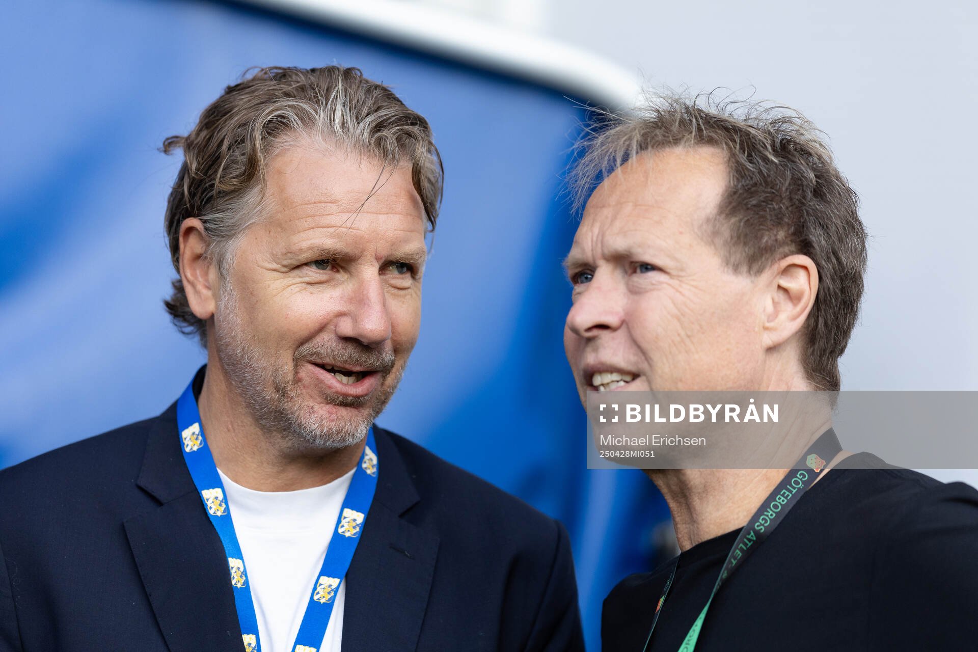 IFK Göteborgs fotbollschef Jesper Jansson och GAIS player manager Nicklas Karlström inför fotbollsmatchen i Allsvenskan mellan IFK Göteborg och GAIS den 28 april 2025 i Göteborg.