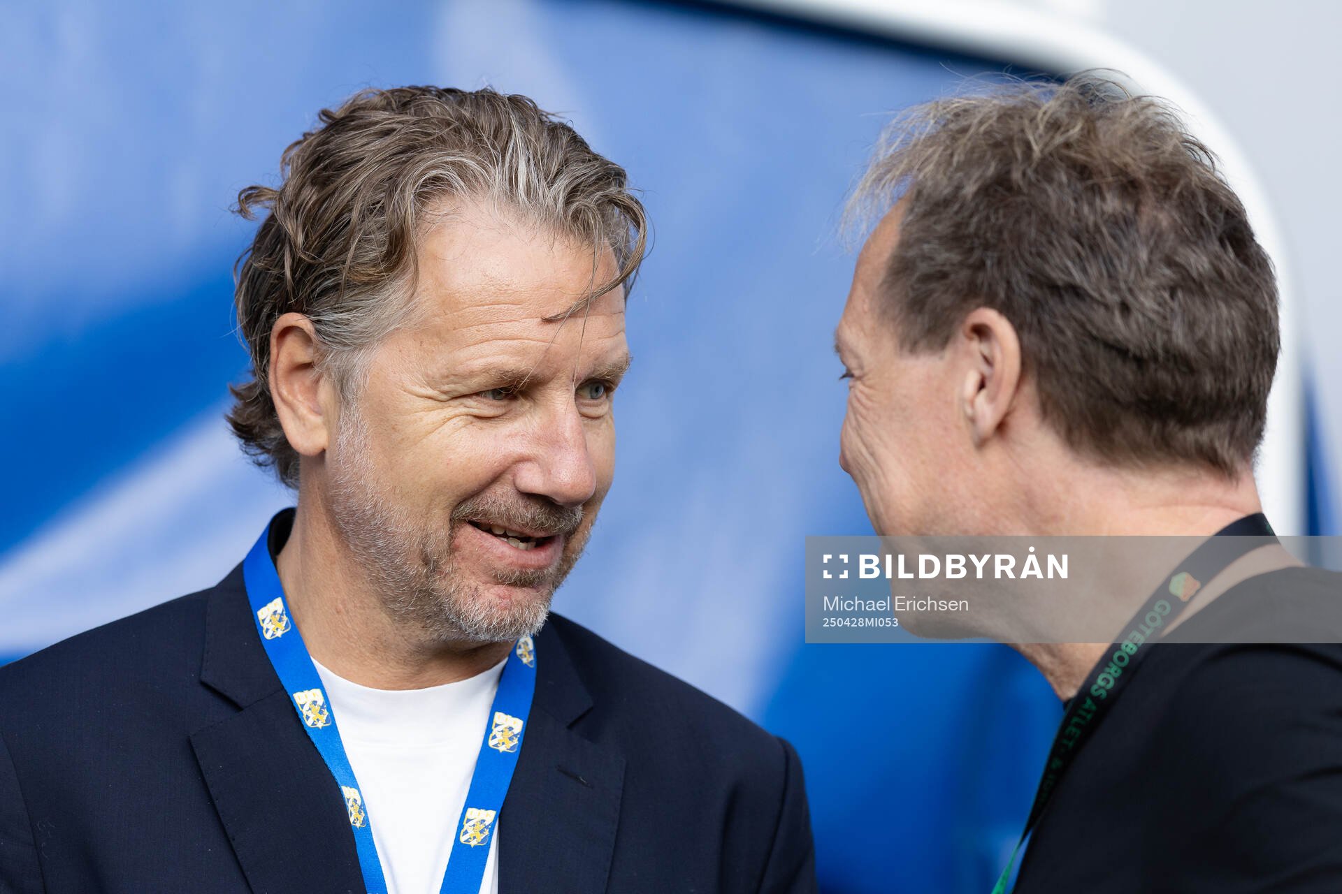 IFK Göteborgs fotbollschef Jesper Jansson och GAIS player manager Nicklas Karlström inför fotbollsmatchen i Allsvenskan mellan IFK Göteborg och GAIS den 28 april 2025 i Göteborg.