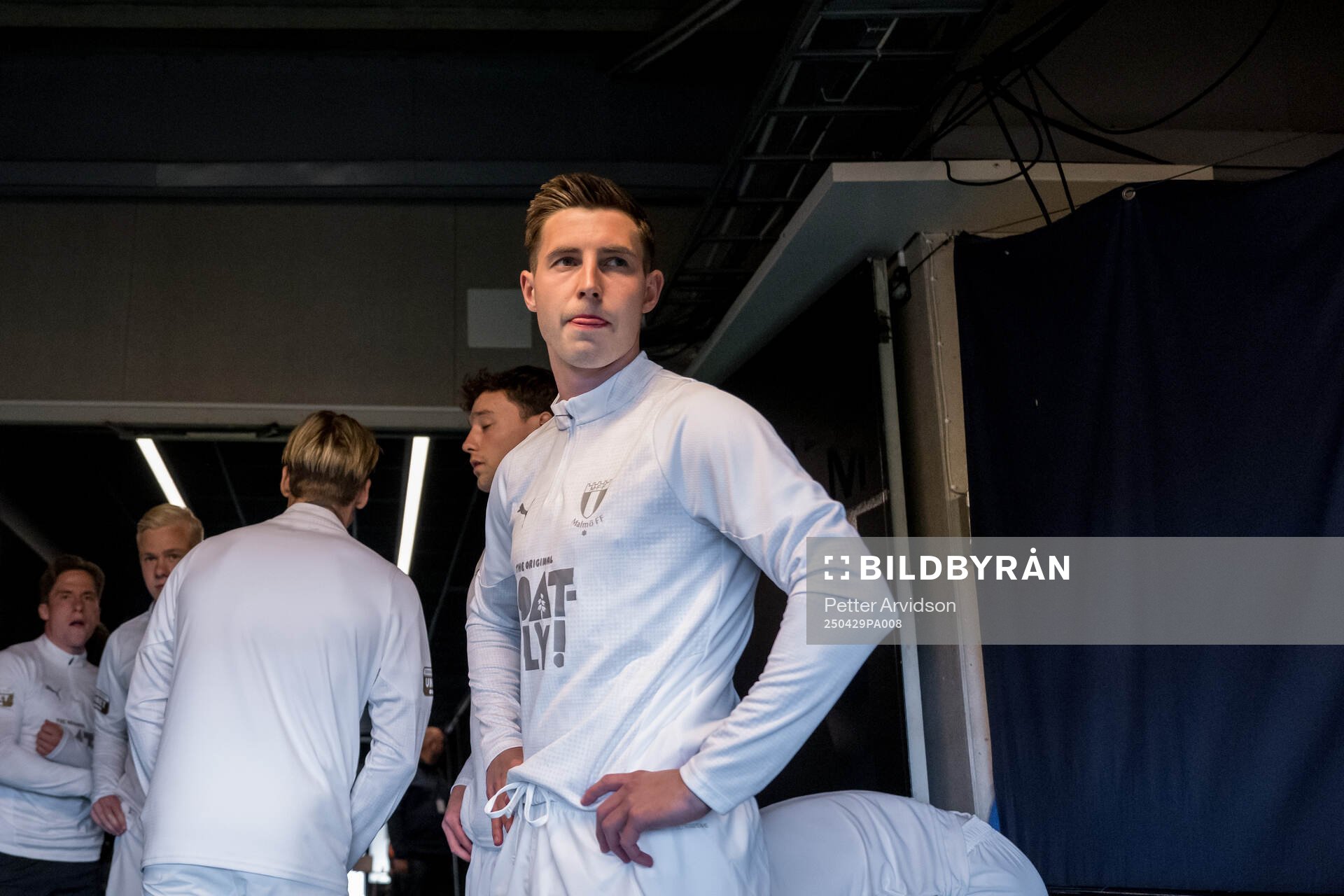 Malmö FFs Lasse Berg Johnsen inför fotbollsmatchen i Allsvenskan mellan Malmö FF och Öster den 29 april 2025 i Malmö. 