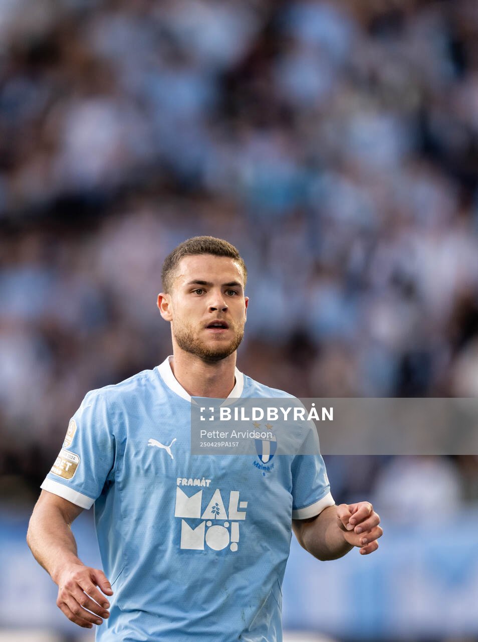 Malmö FFs Gabriel Busanello under fotbollsmatchen i Allsvenskan mellan Malmö FF och Öster den 29 april 2025 i Malmö. 