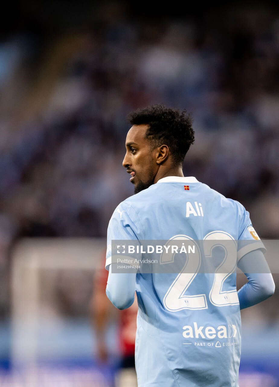 Malmö FFs Taha Ali under fotbollsmatchen i Allsvenskan mellan Malmö FF och Öster den 29 april 2025 i Malmö. 