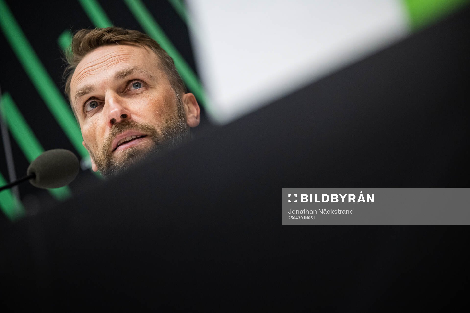 Head coach Jani Honkavaara of Djurgården during a UEFA Conference League press conference on April 30, 2025 in Stockholm.