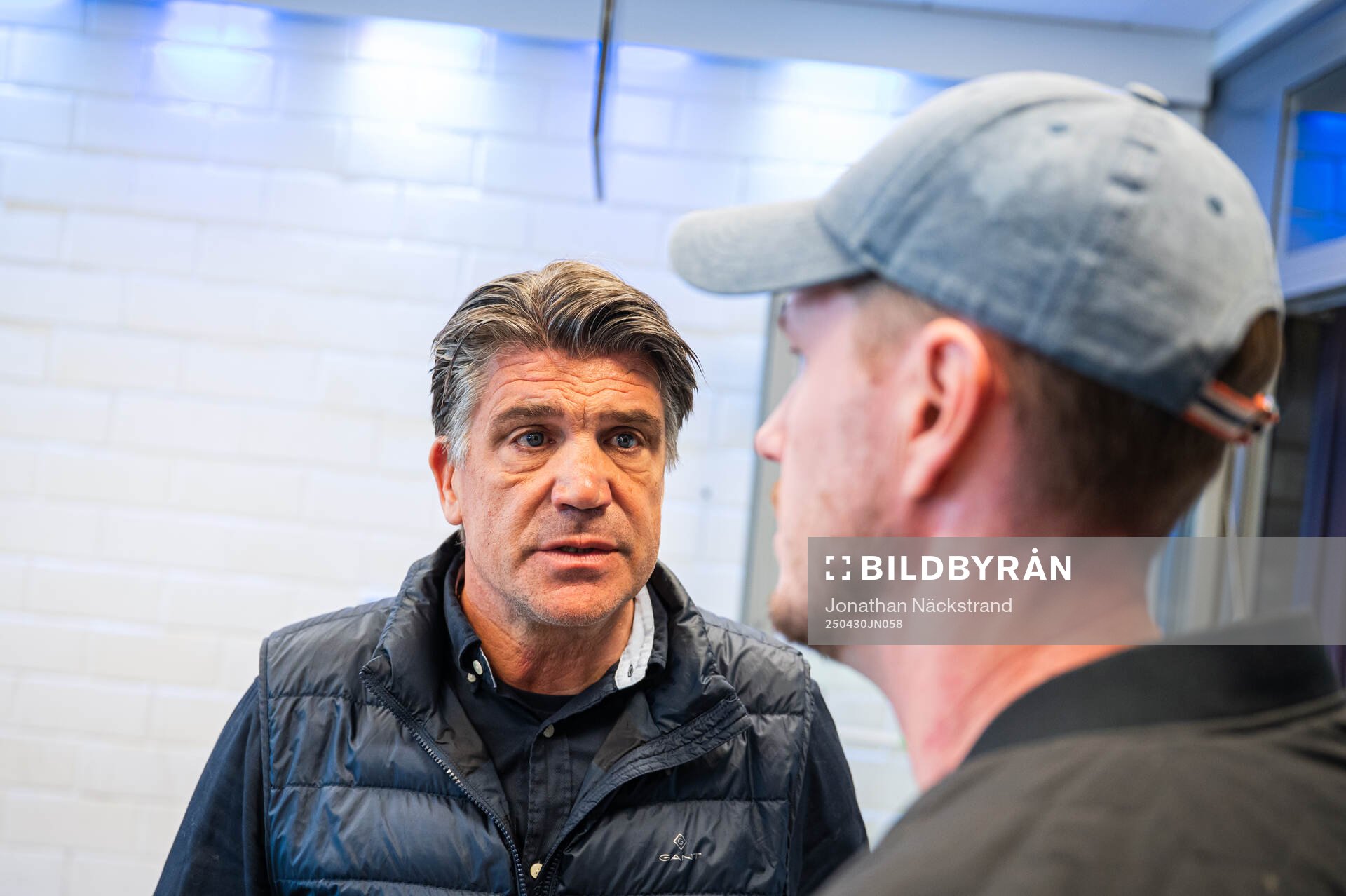 Sports director Bosse Andersson of Djurgården during a mixed zone on April 30, 2025 in Stockholm. 