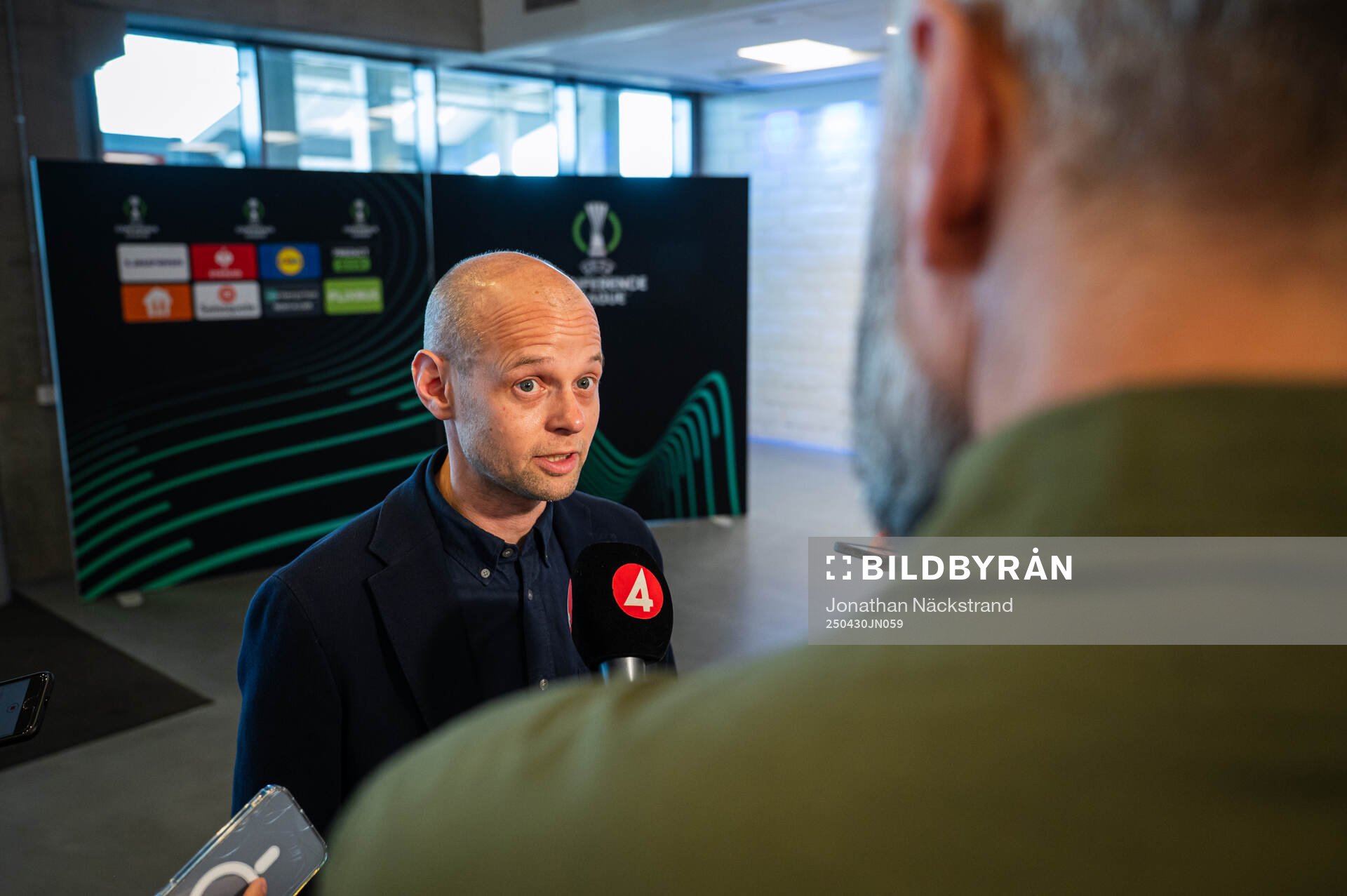 Erik Gozzi  during a mixed zone with Djurgården football team on April 30, 2025 in Stockholm. 