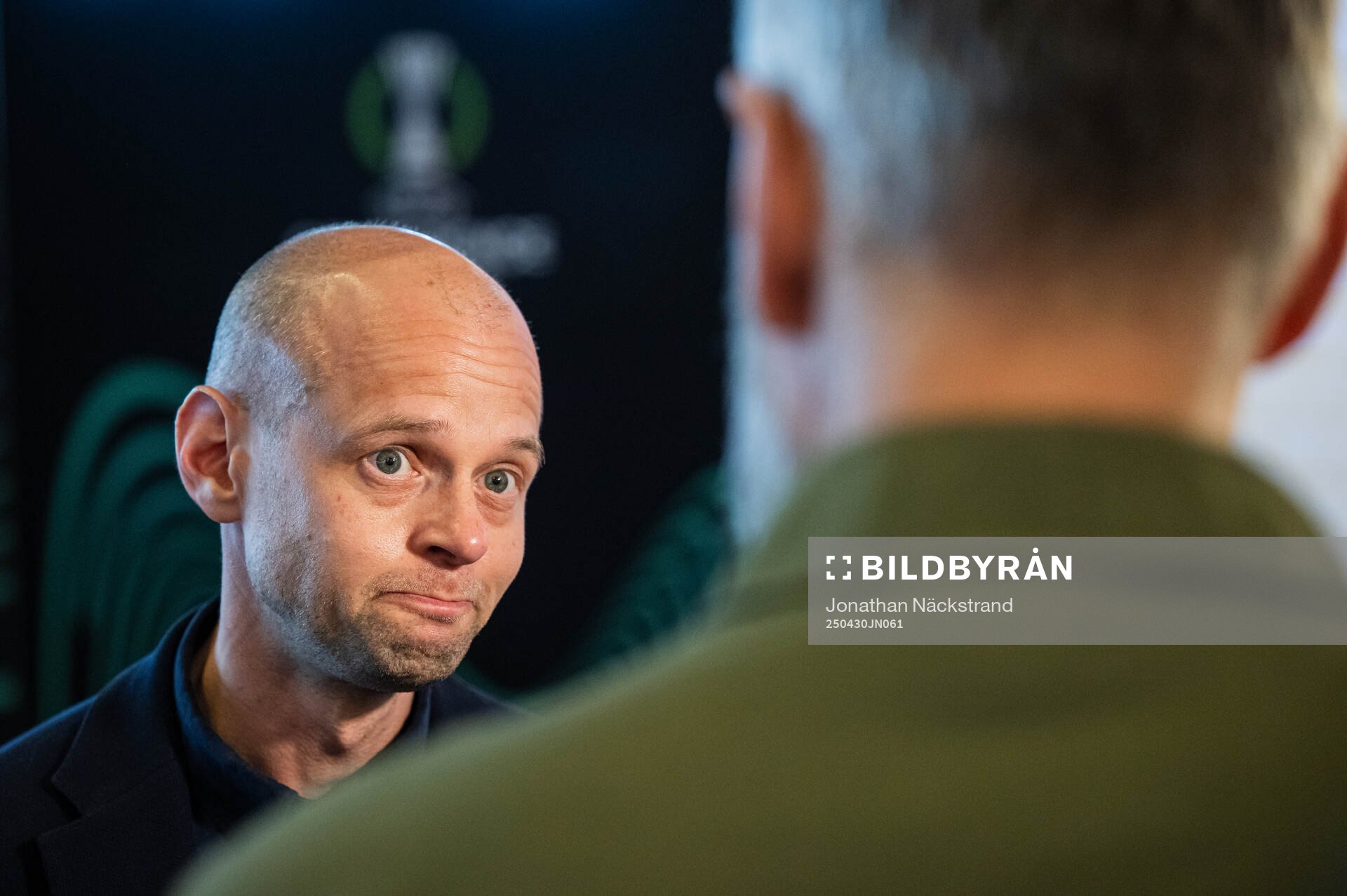 Erik Gozzi  during a mixed zone with Djurgården football team on April 30, 2025 in Stockholm. 