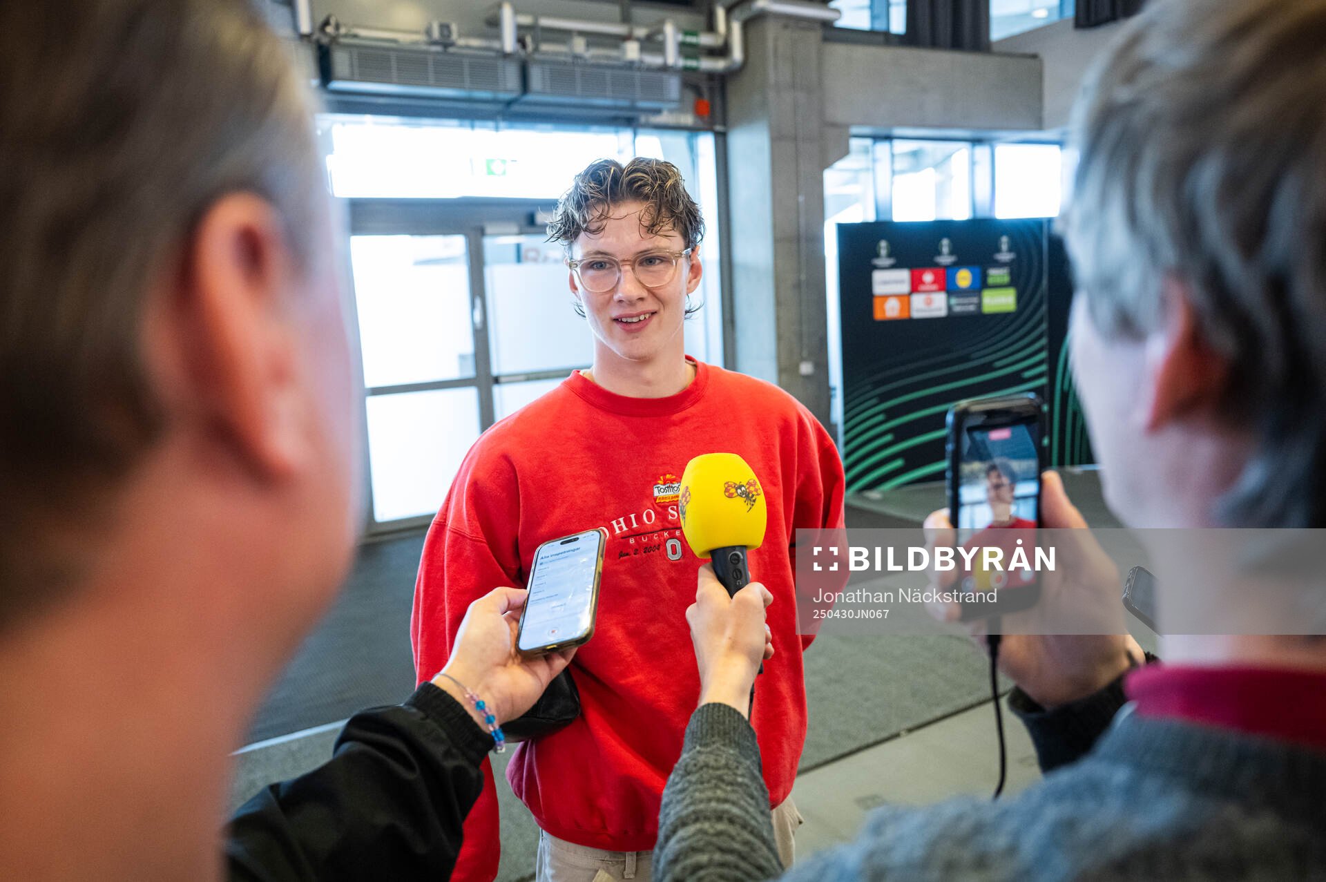 August Priske during a mixed zone following a  training session with Djurgården on April 30, 2025 in Stockholm. 