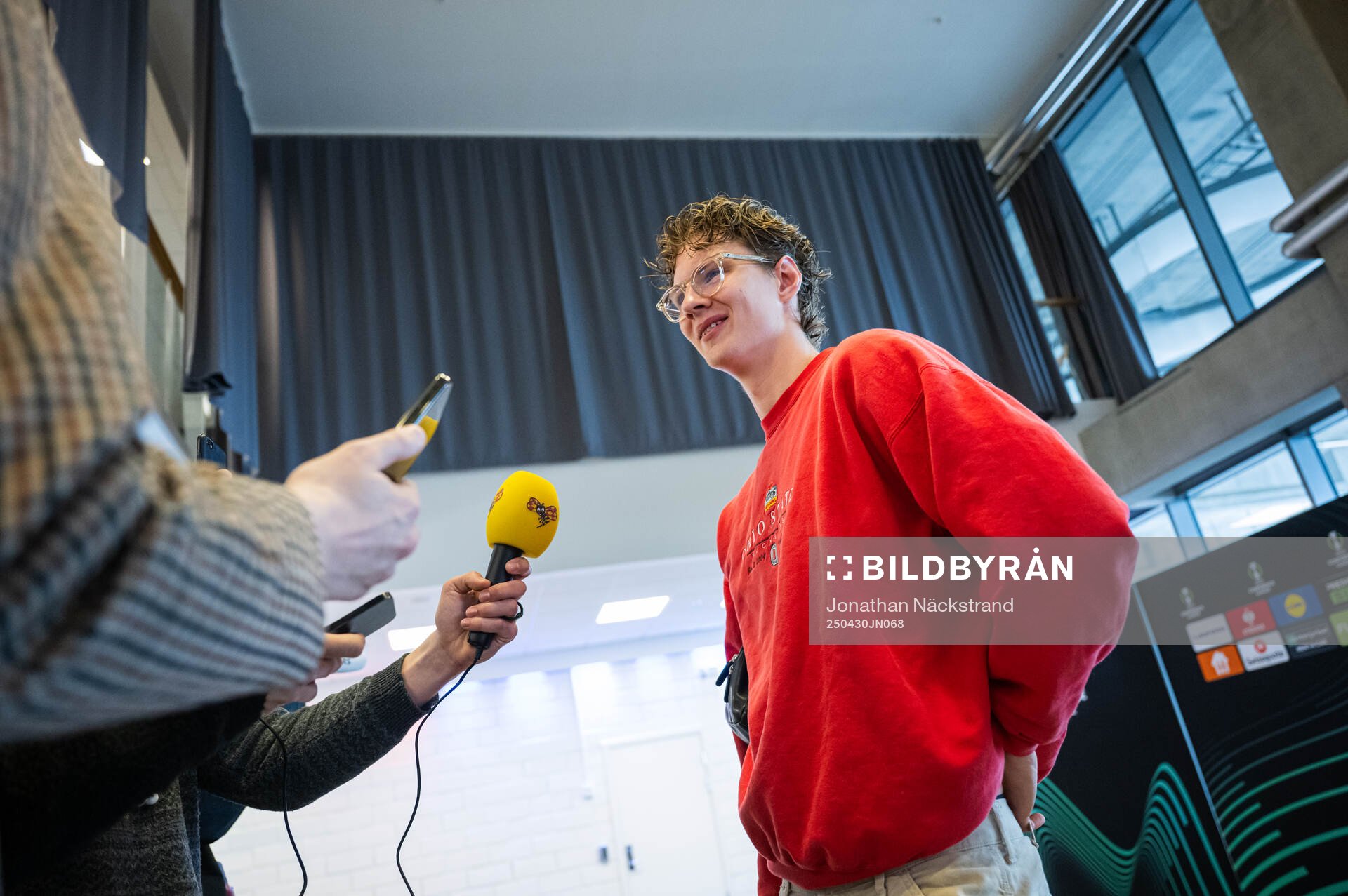 August Priske during a mixed zone following a  training session with Djurgården on April 30, 2025 in Stockholm. 