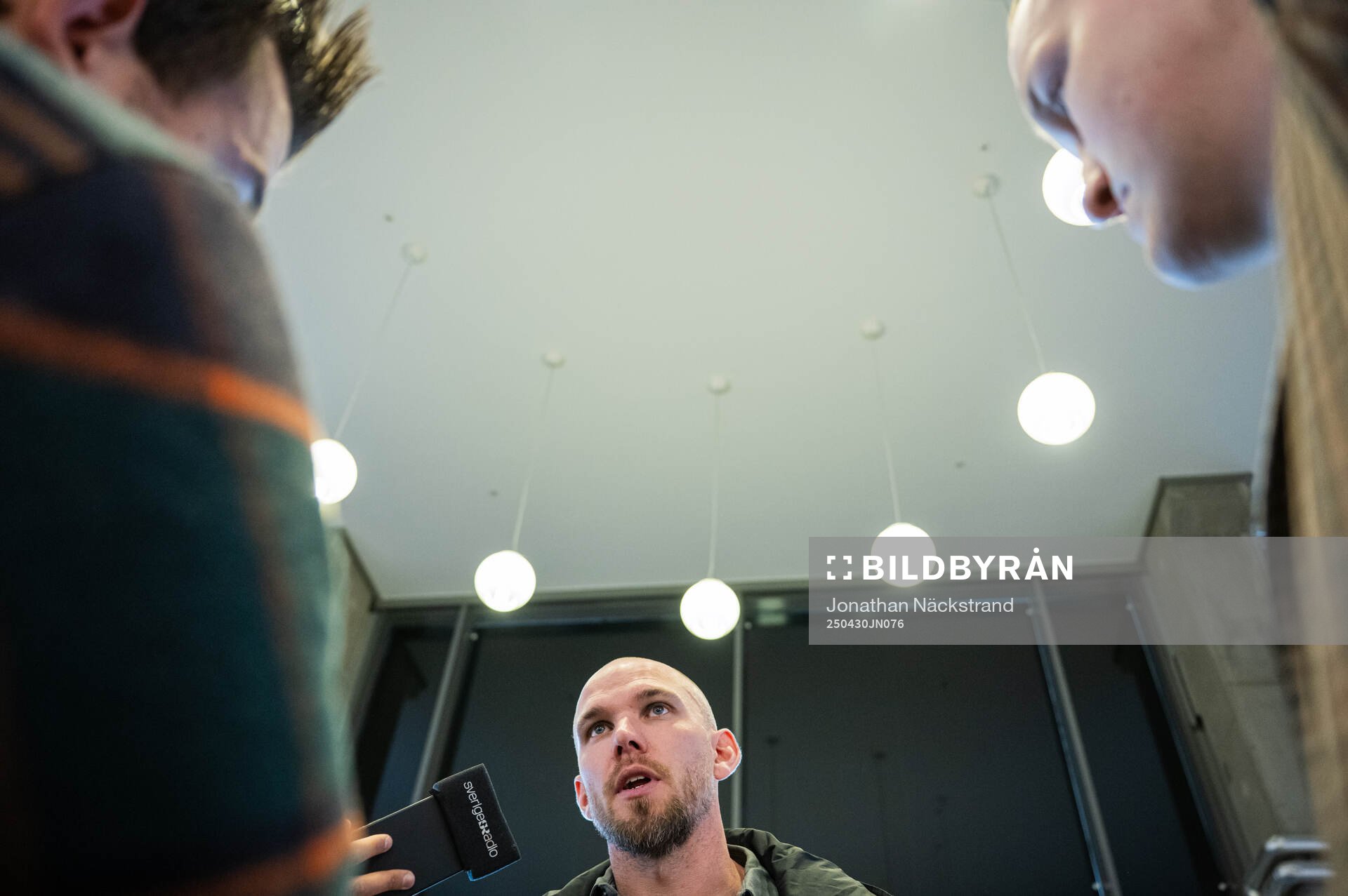 Marcus Danielson during a mixed zone following a  training session with Djurgården on April 30, 2025 in Stockholm. 