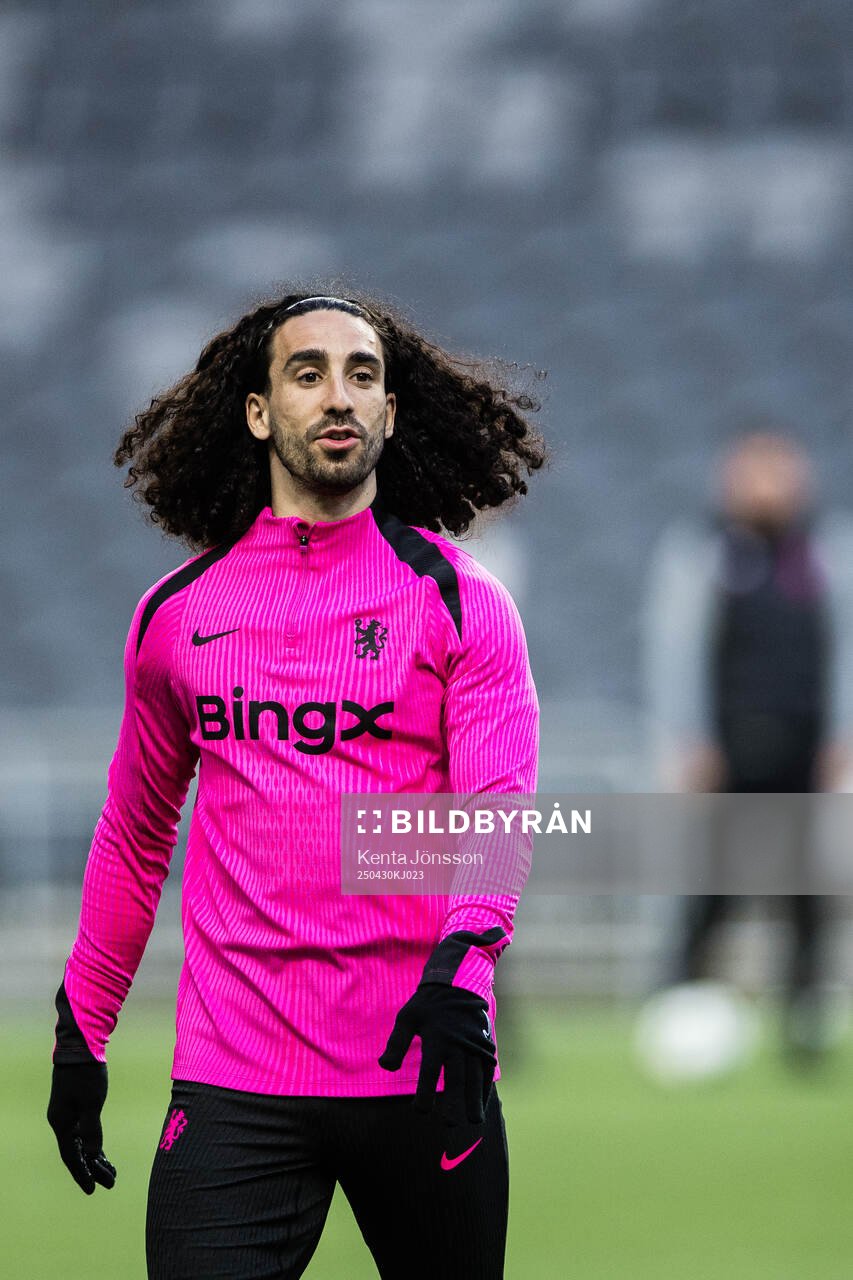Marc Cucurella during a training session with Chelsea on April 30, 2025 in Stockholm. 
